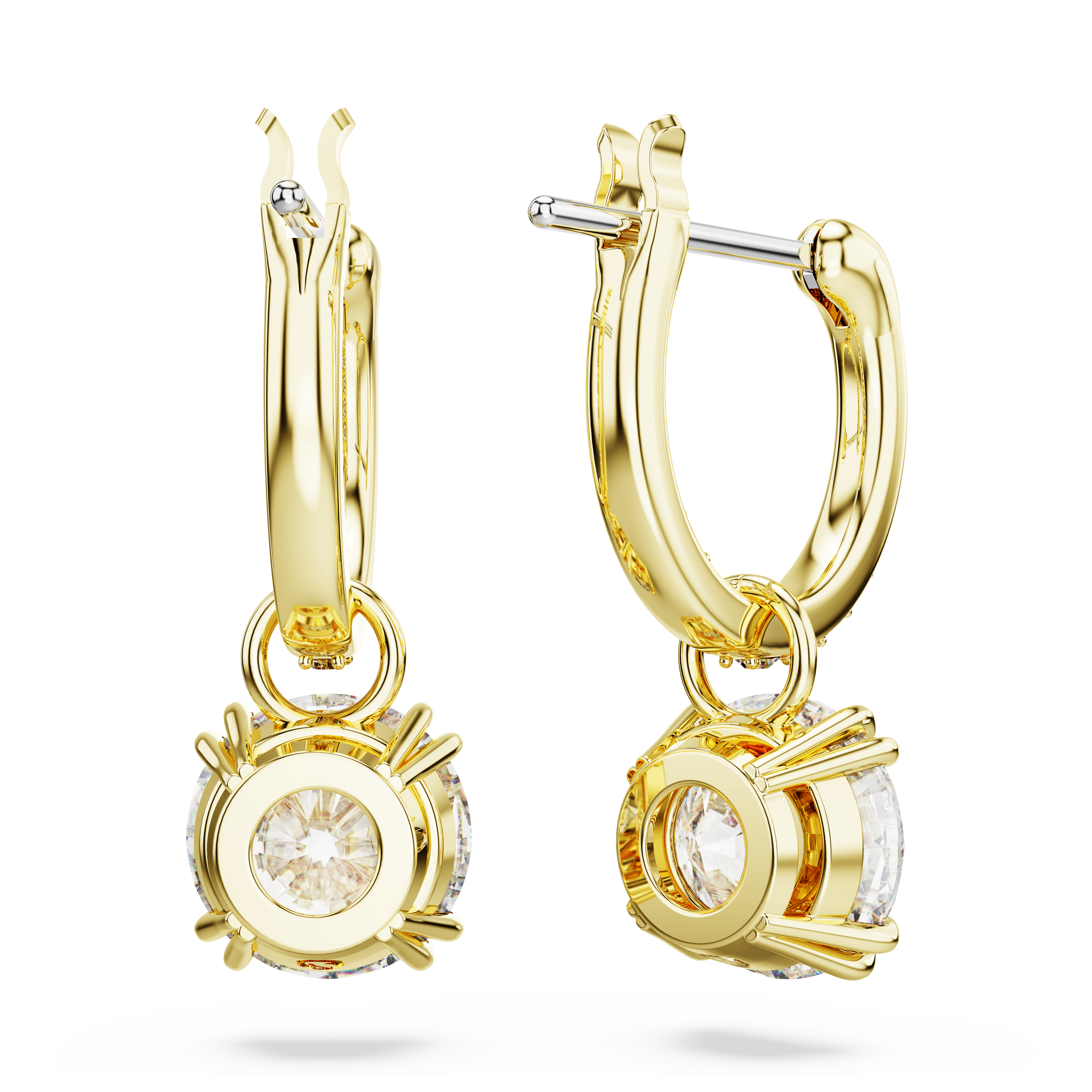 Swarovski Stilla drop earrings, Round cut, White, Gold-tone plated 5689686