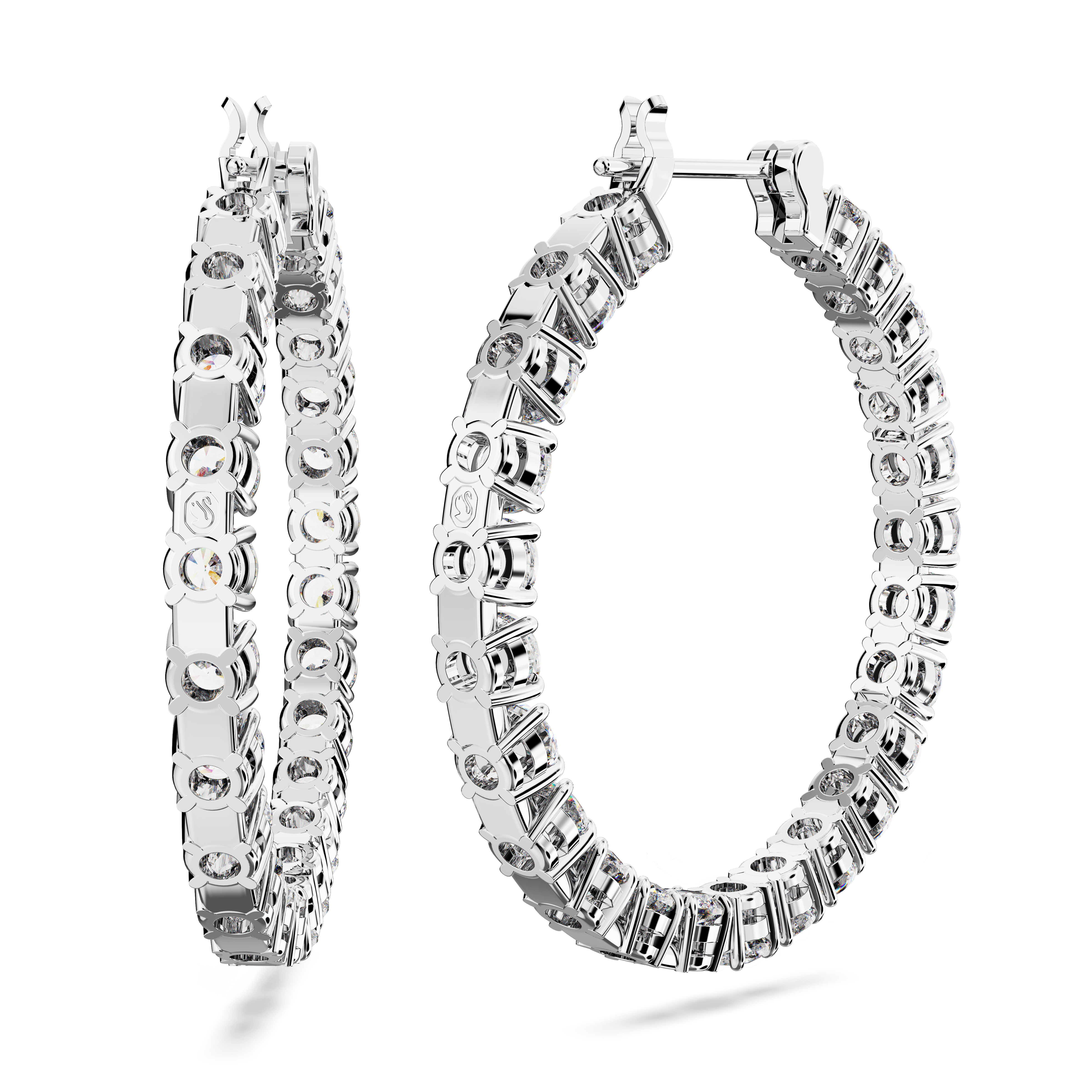 Swarovski Matrix hoop earrings, Round cut, Large, White, Rhodium plated 5689692