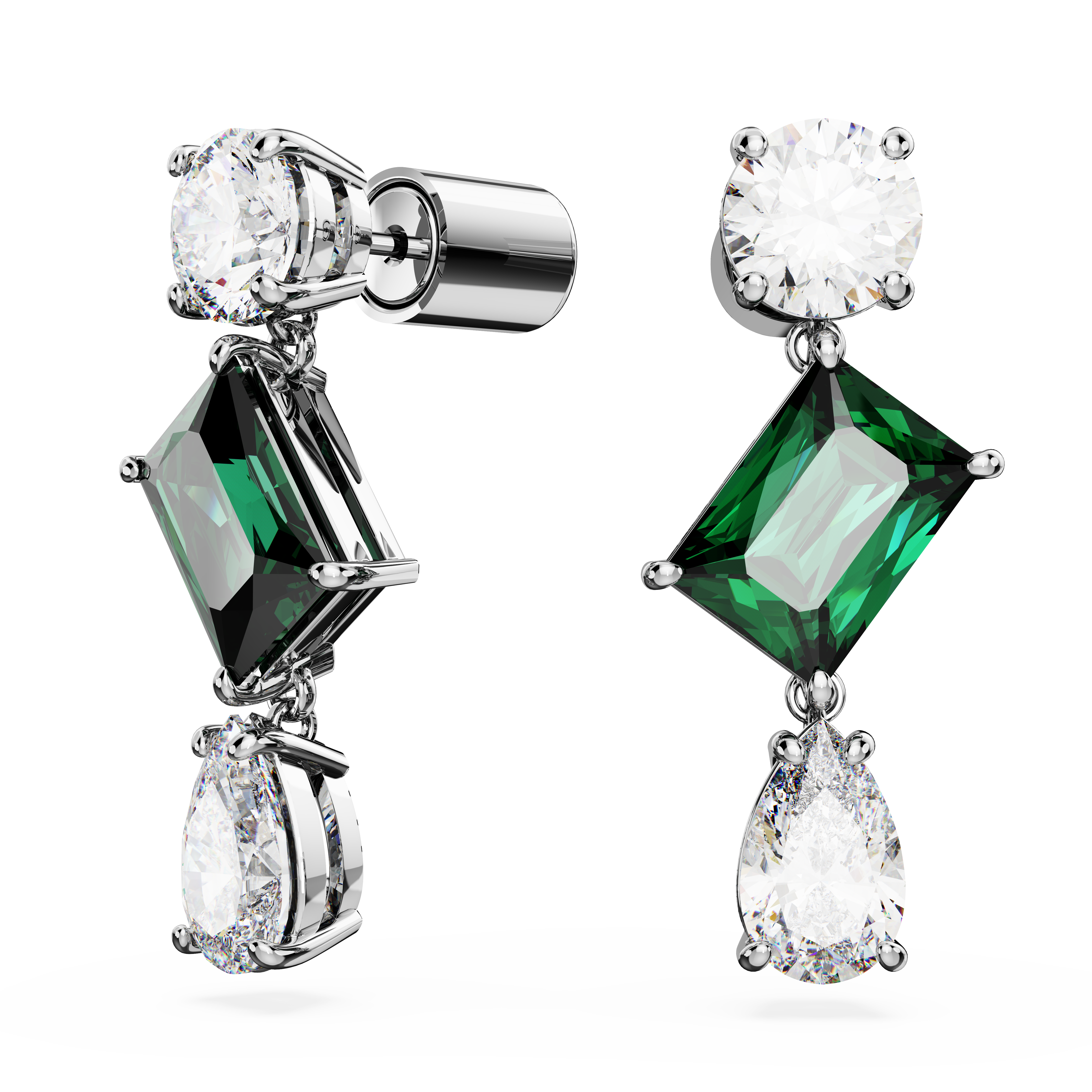 Swarovski Mesmera drop earrings, Mixed cuts, Green, Rhodium plated 5689699