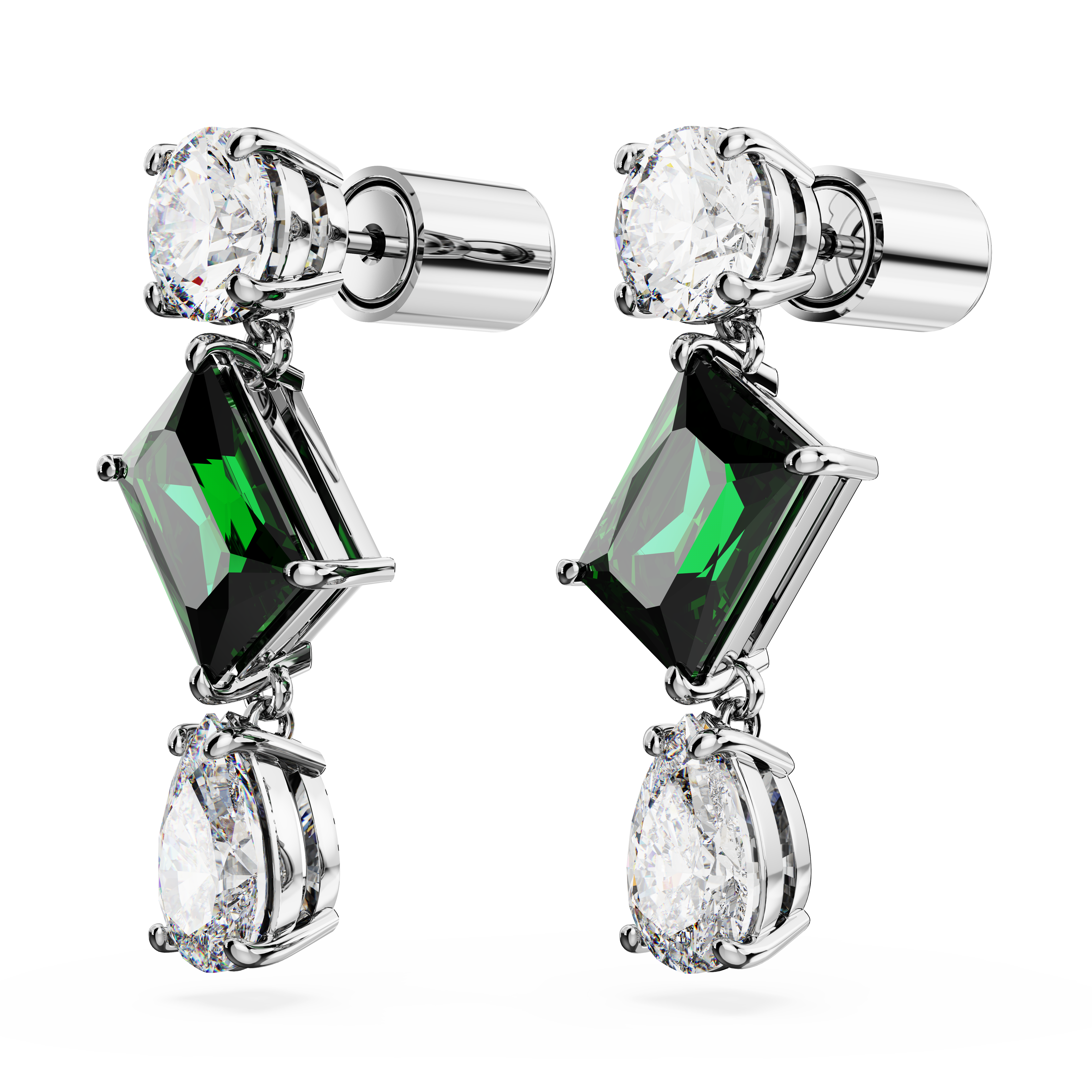 Swarovski Mesmera drop earrings, Mixed cuts, Green, Rhodium plated 5689699