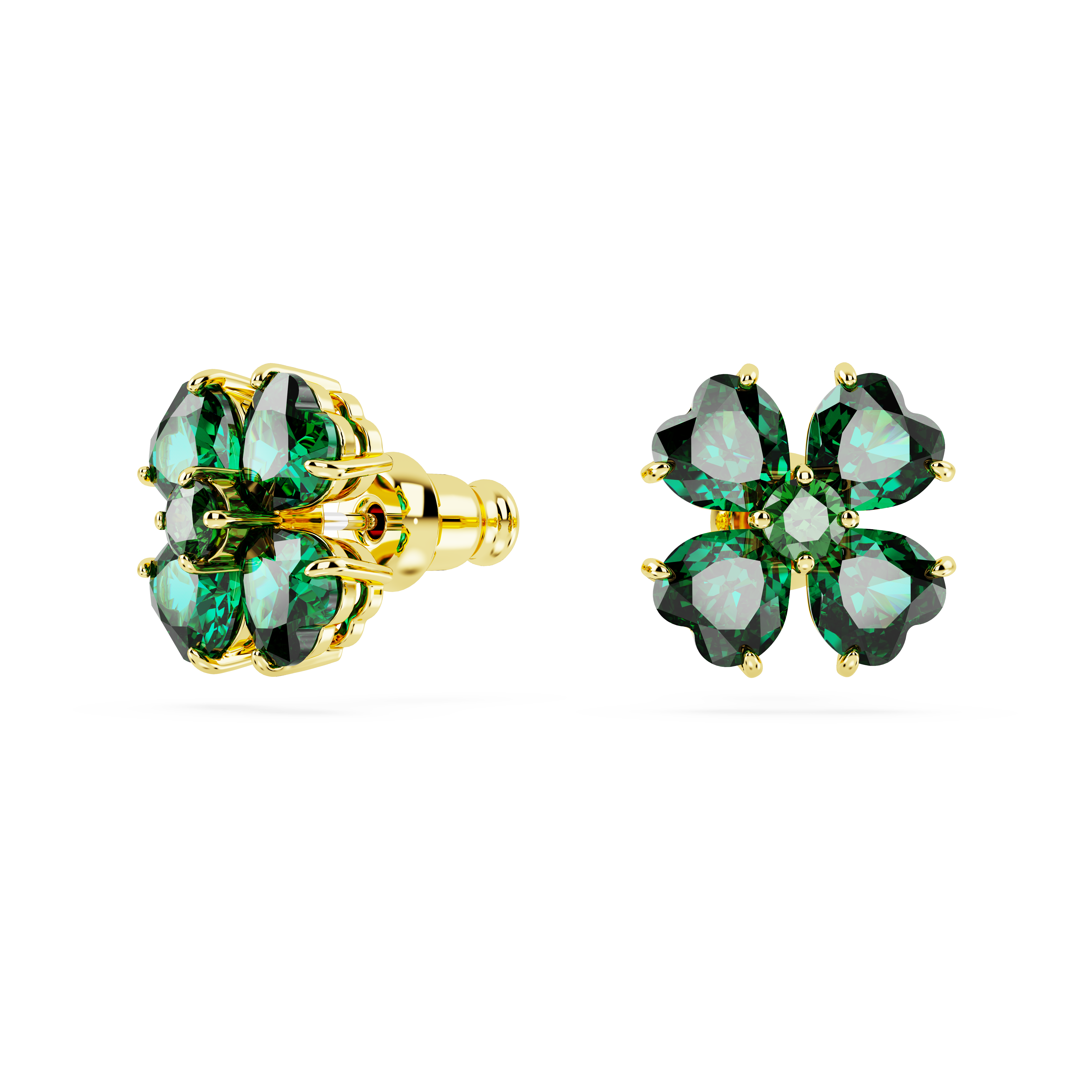 Swarovski Idyllia stud earrings, Clover, Green, Gold-tone plated 5689702