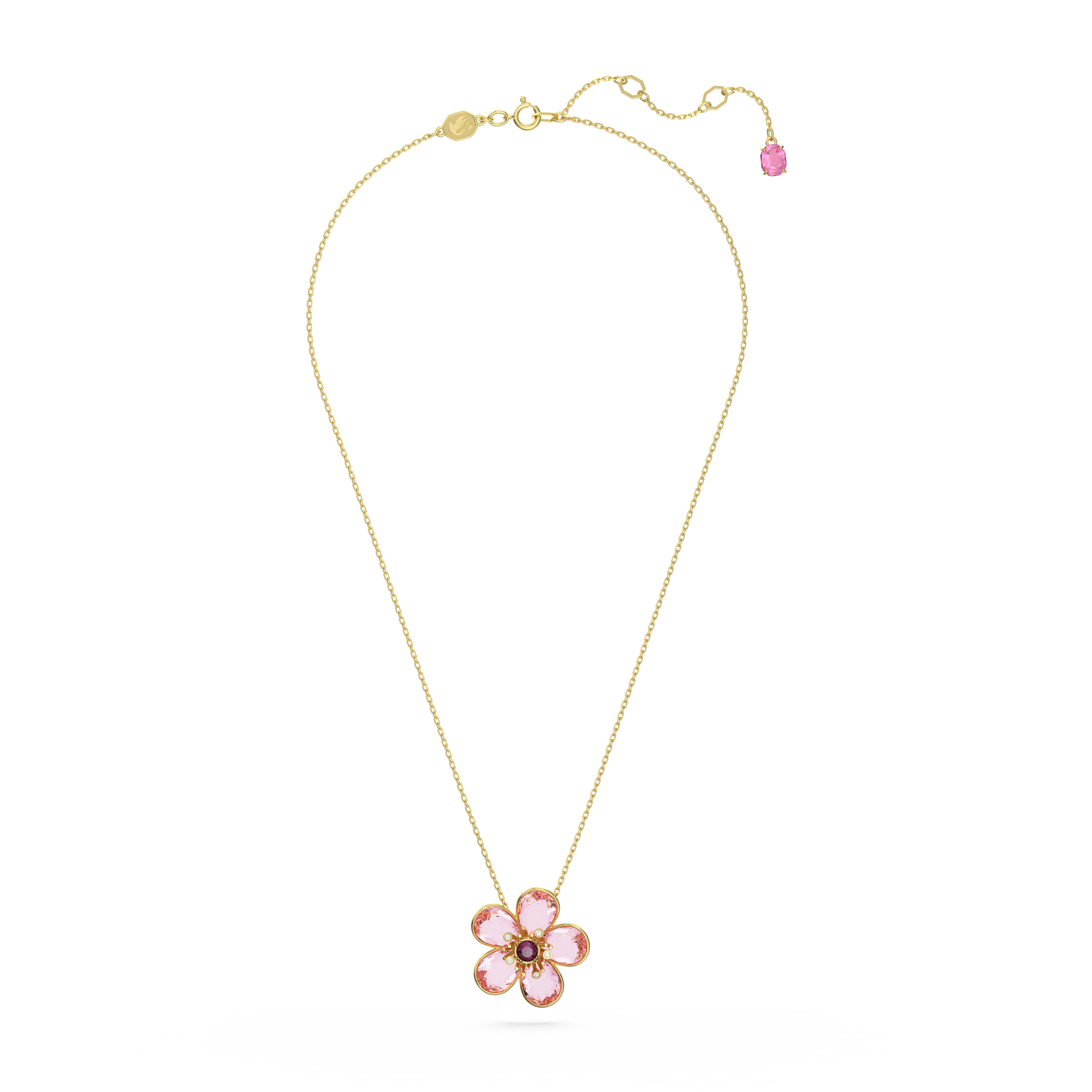 Swarovski Idyllia pendant, Flower, Small, Pink, Gold-tone plated 5689710
