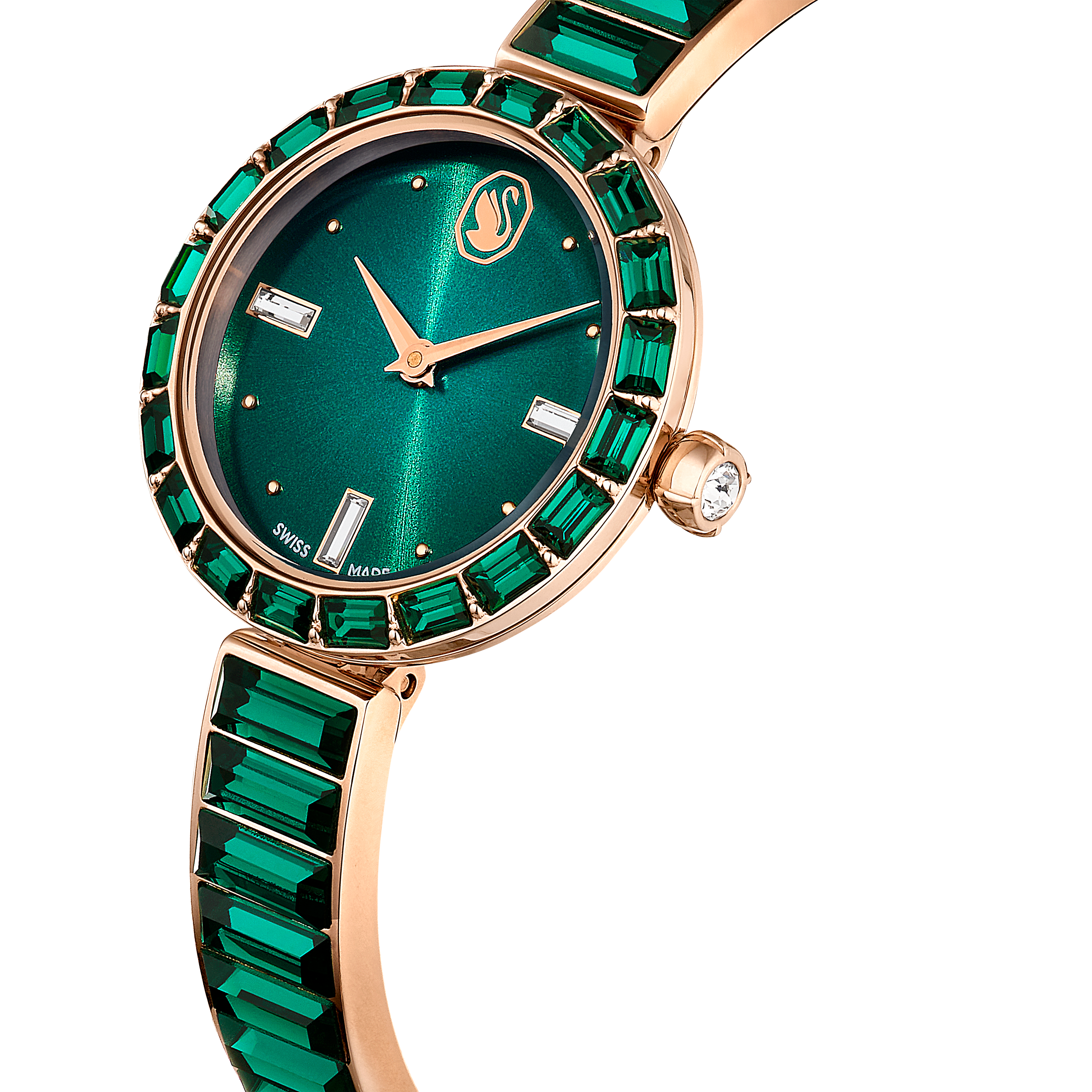 Swarovski Matrix bangle watch, Swiss Made, Crystal bracelet, Green, Champagne gold-tone finish 5690808