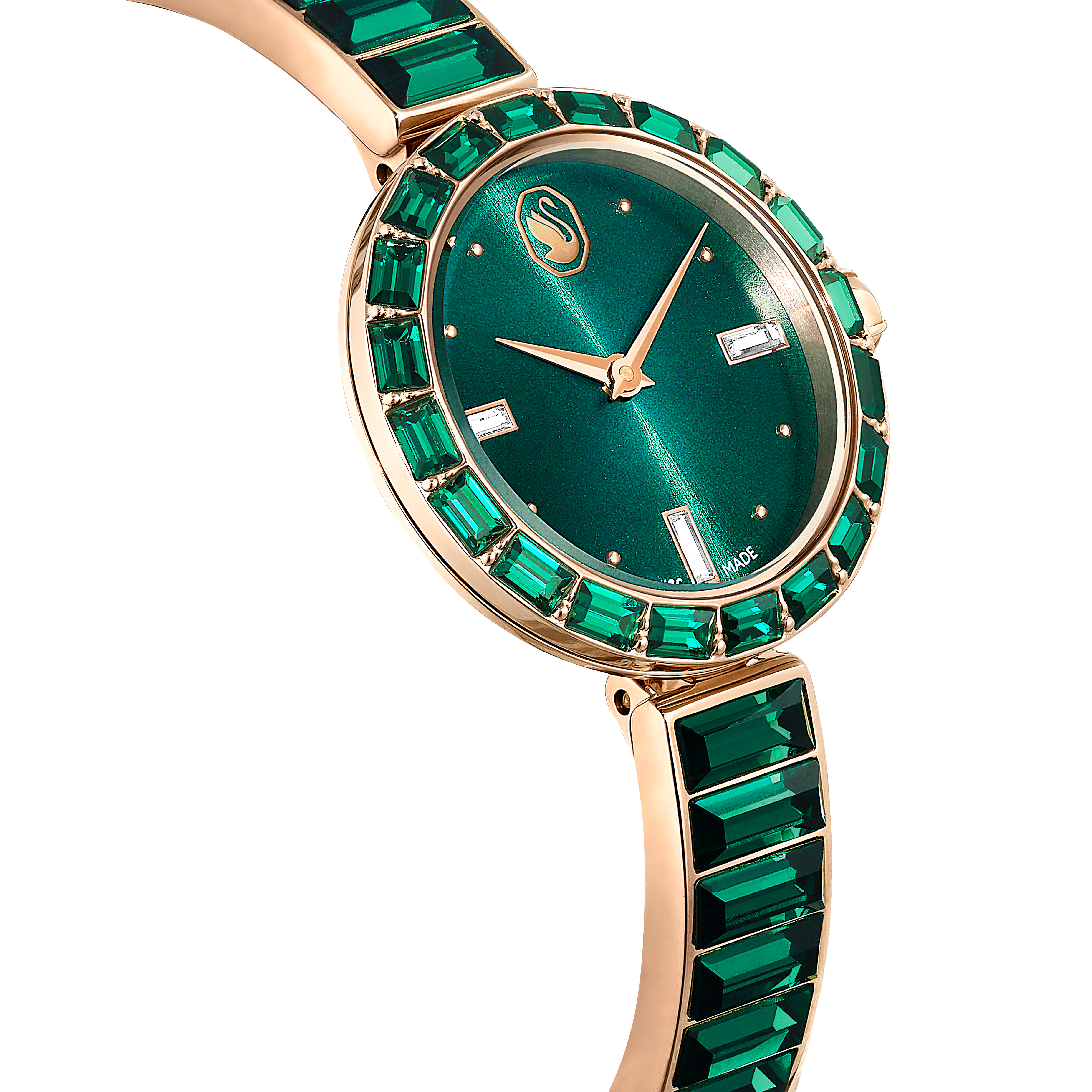Swarovski Matrix bangle watch, Swiss Made, Crystal bracelet, Green, Champagne gold-tone finish 5690808