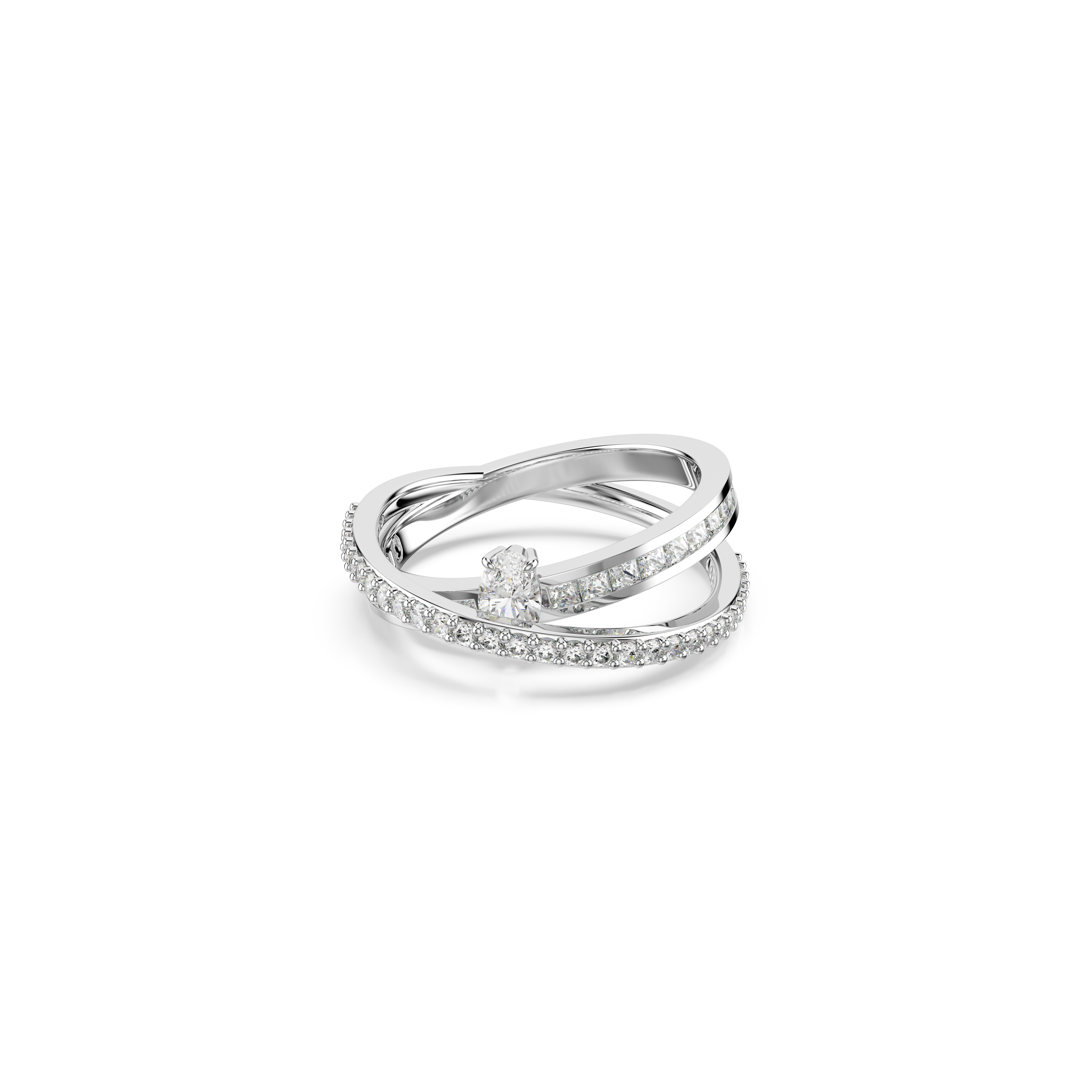 Swarovski Hyperbola ring, Mixed cuts, White, Rhodium plated 5691229
