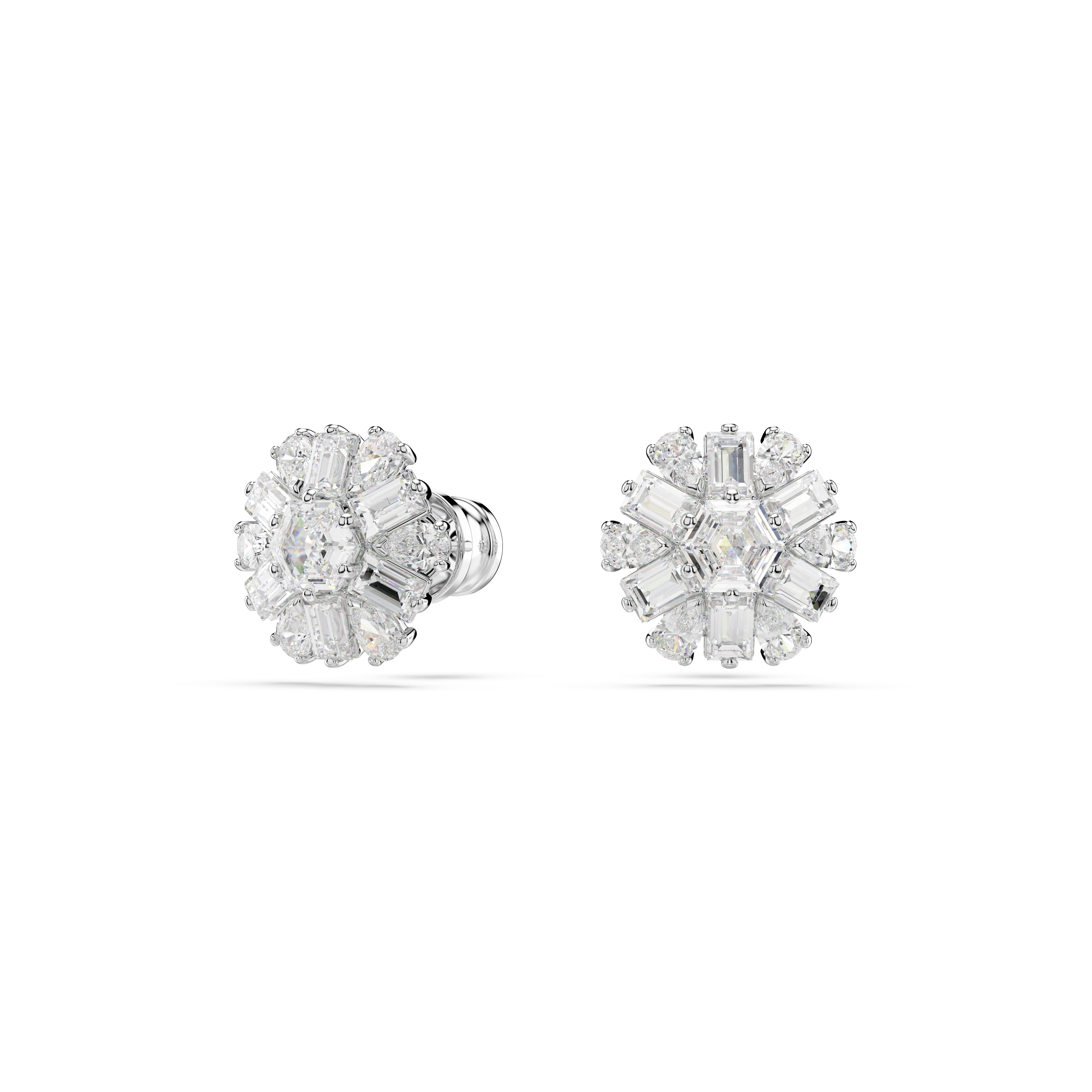 Swarovski Idyllia stud earrings, Mixed cuts, Snowflake, White, Rhodium plated 5691483