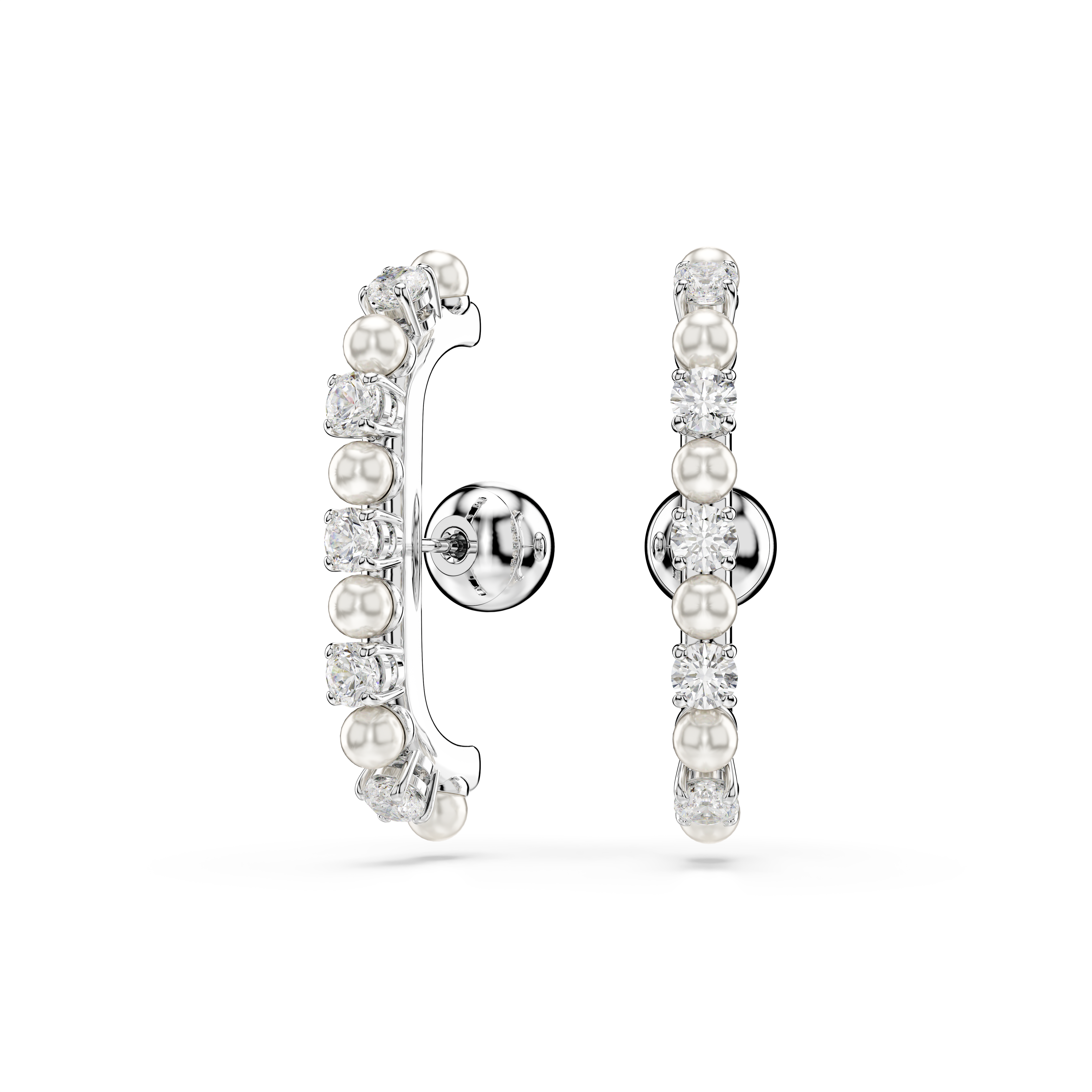Swarovski Matrix ear cuff, Set (3), Crystal pearl, Round cut, White, Rhodium plated 5691715