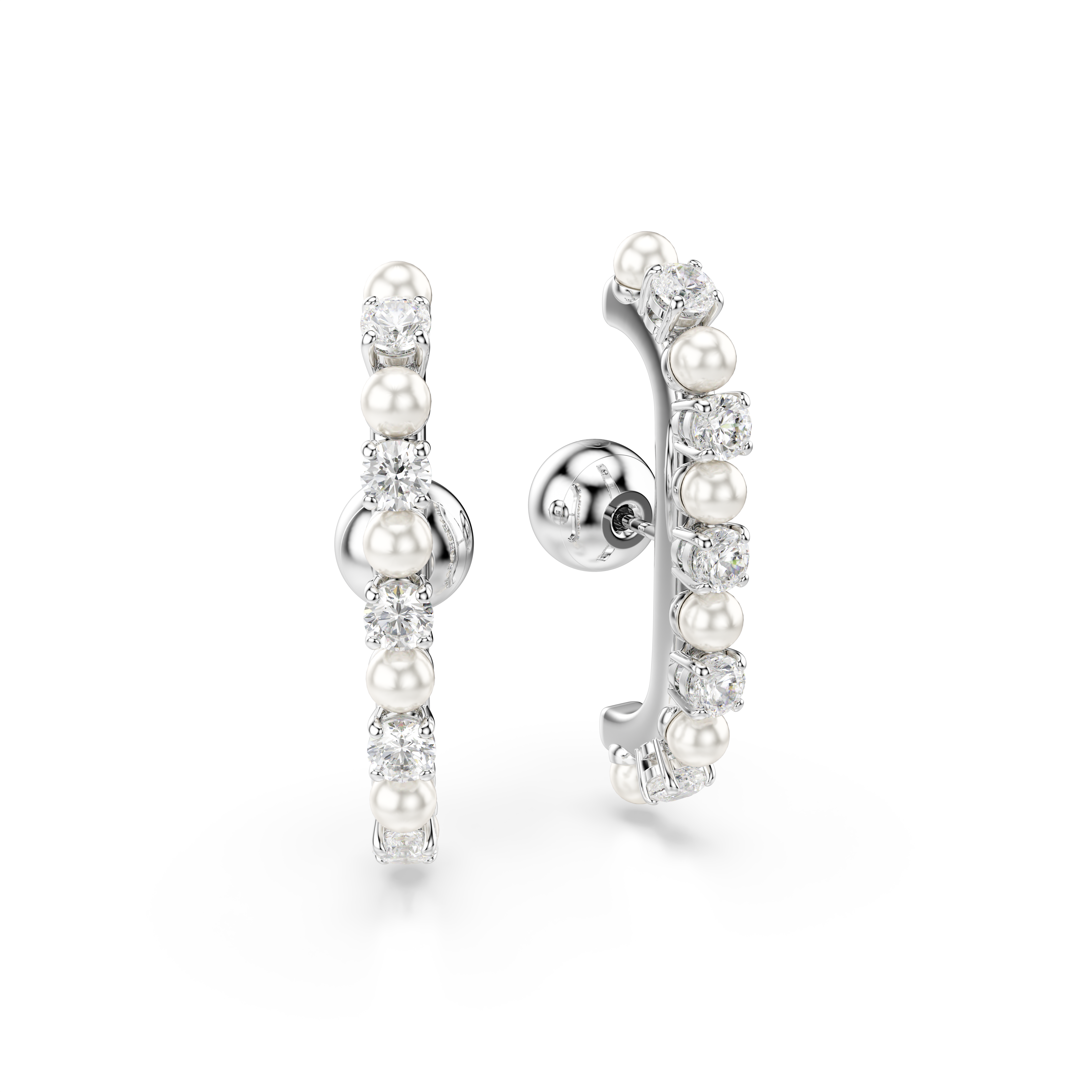 Swarovski Matrix ear cuff, Set (3), Crystal pearl, Round cut, White, Rhodium plated 5691715