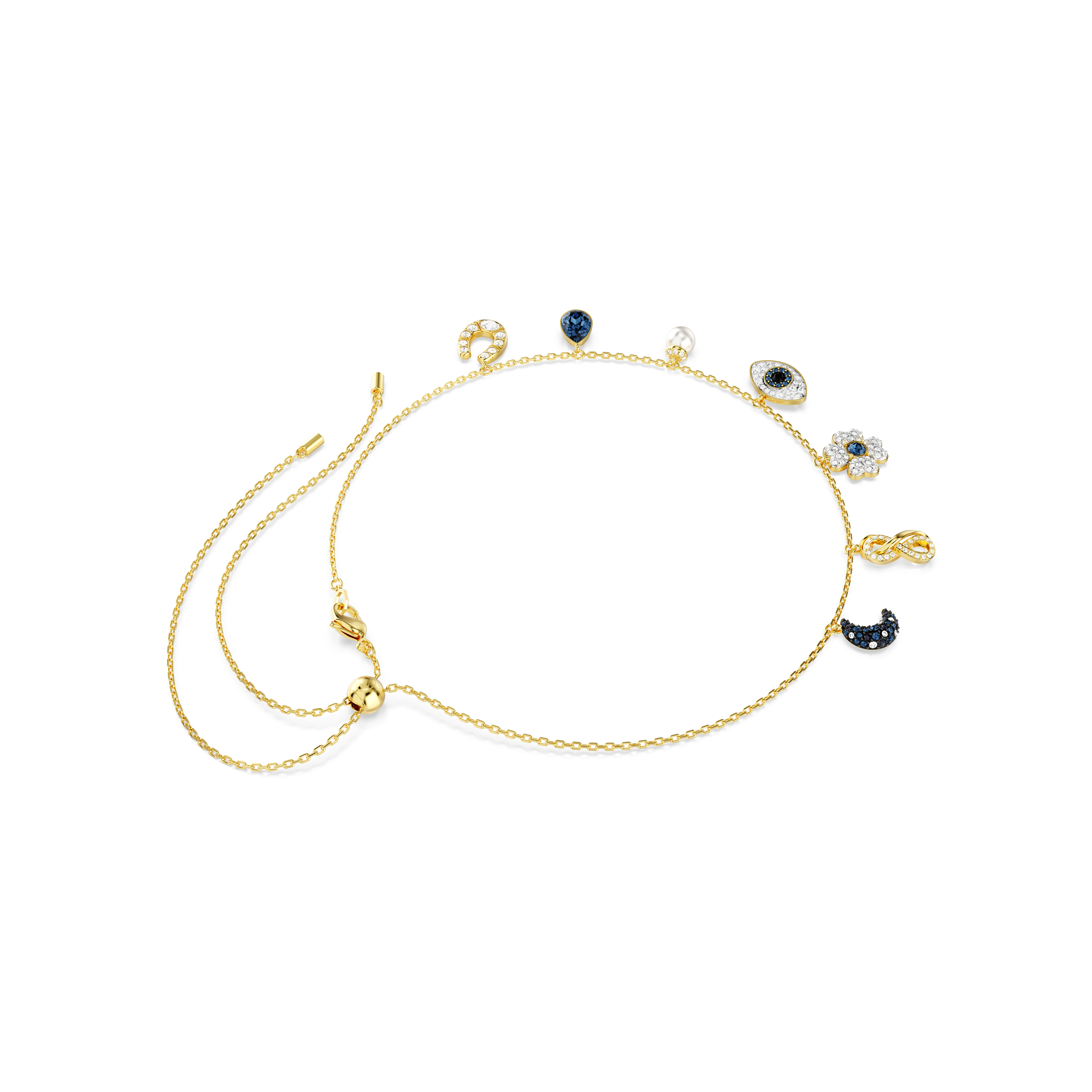 Swarovski Symbolica choker, Crystal pearl, Moon, infinity, clover, evil eye and horseshoe, Blue, Gold-tone plated 5692164