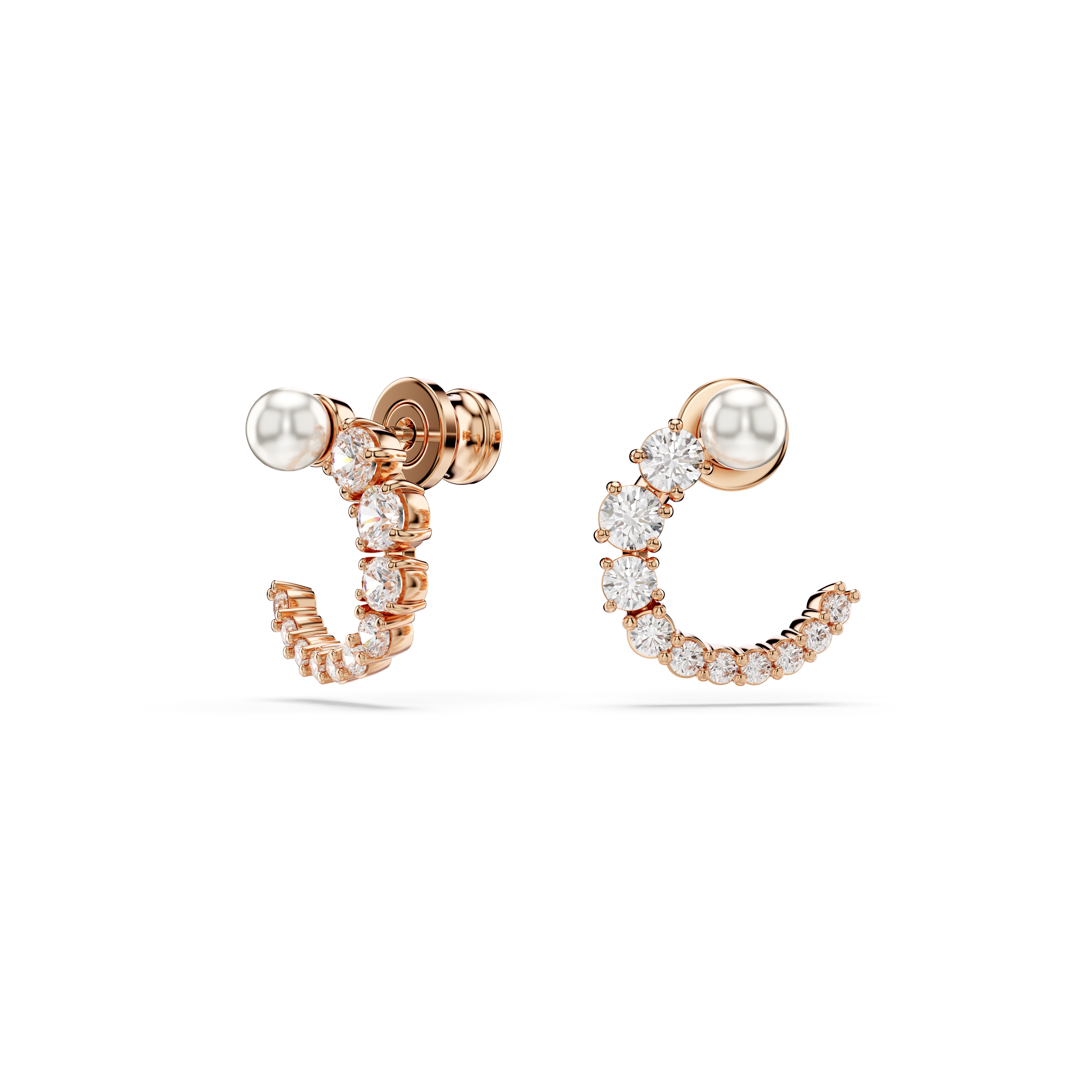 Swarovski Matrix hoop earrings, Crystal pearl, Round cut, White, Rose gold-tone plated 5692264