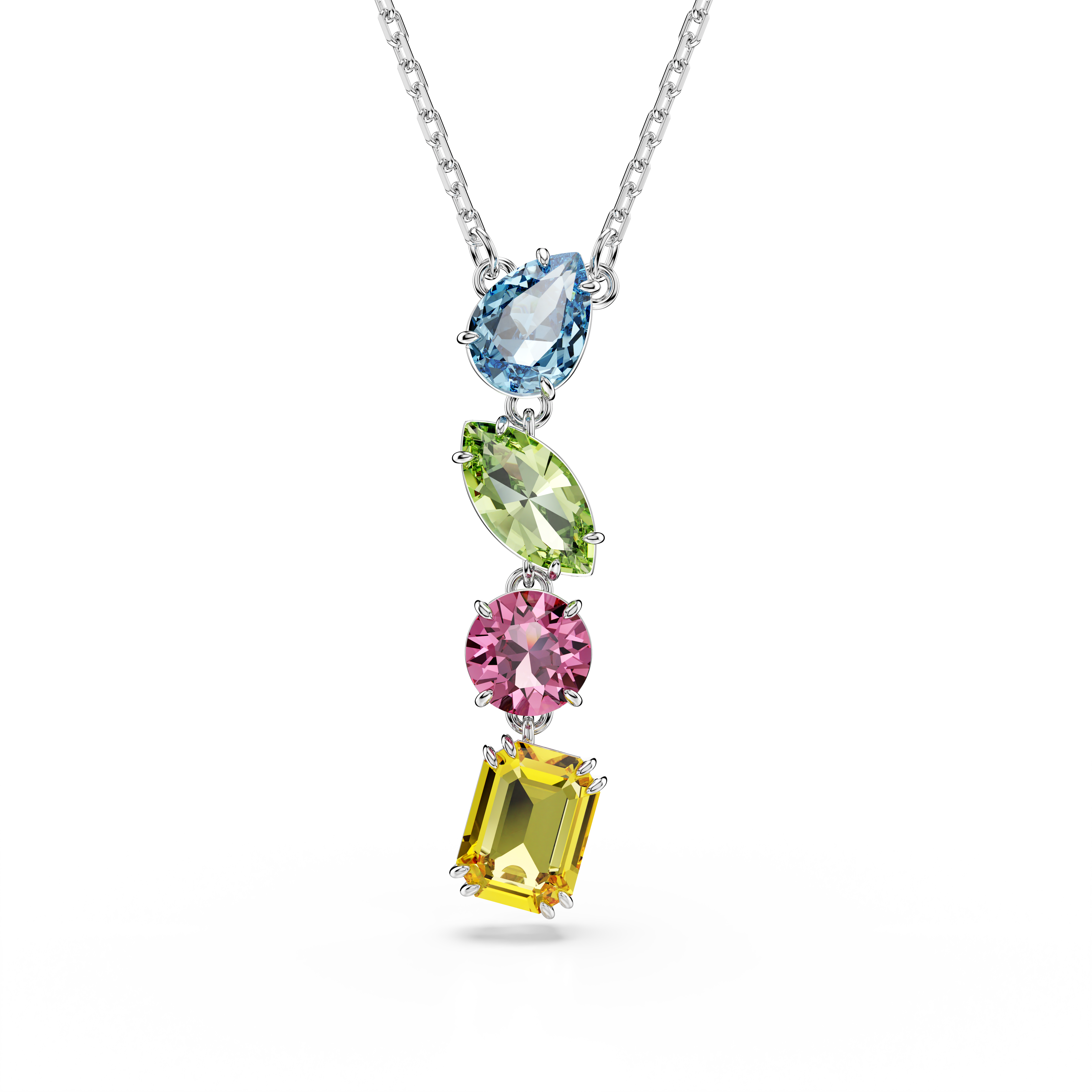 Swarovski Gema Y pendant, Mixed cuts, Multicolored, Rhodium plated 5692421