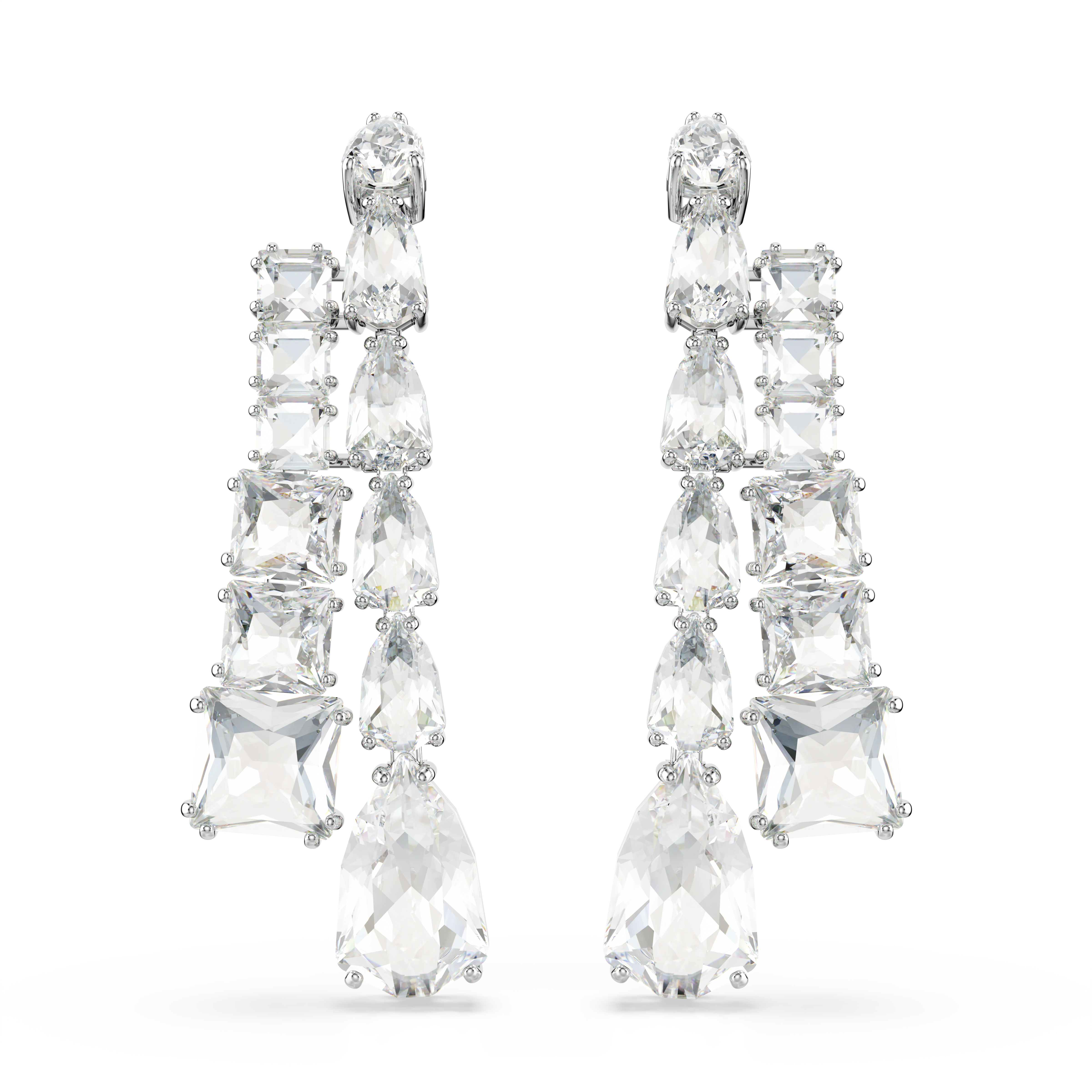 Swarovski Matrix drop earrings, Mixed cuts, White, Rhodium plated 5692515