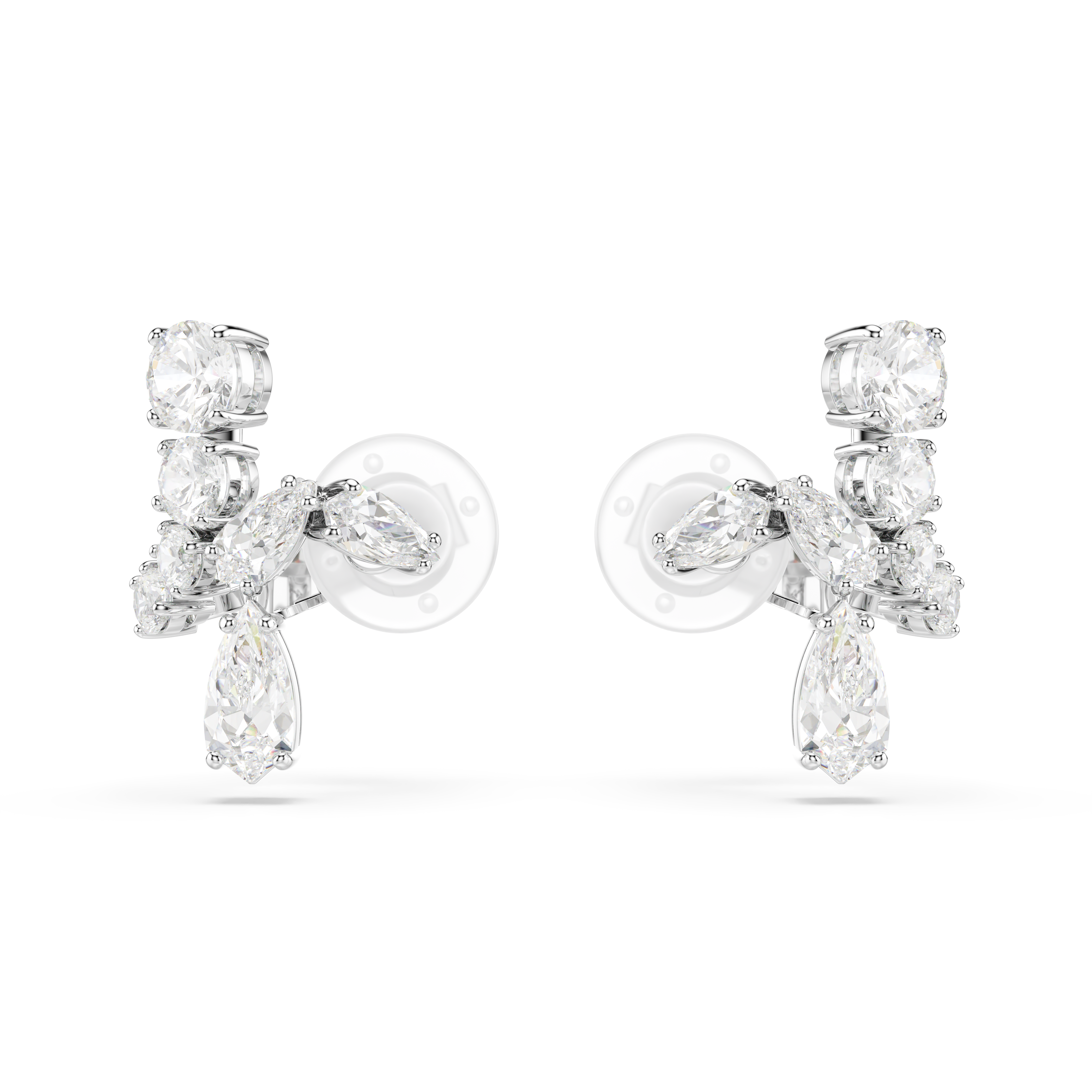 Swarovski Matrix clip earrings, Mixed cuts, White, Rhodium plated 5692523