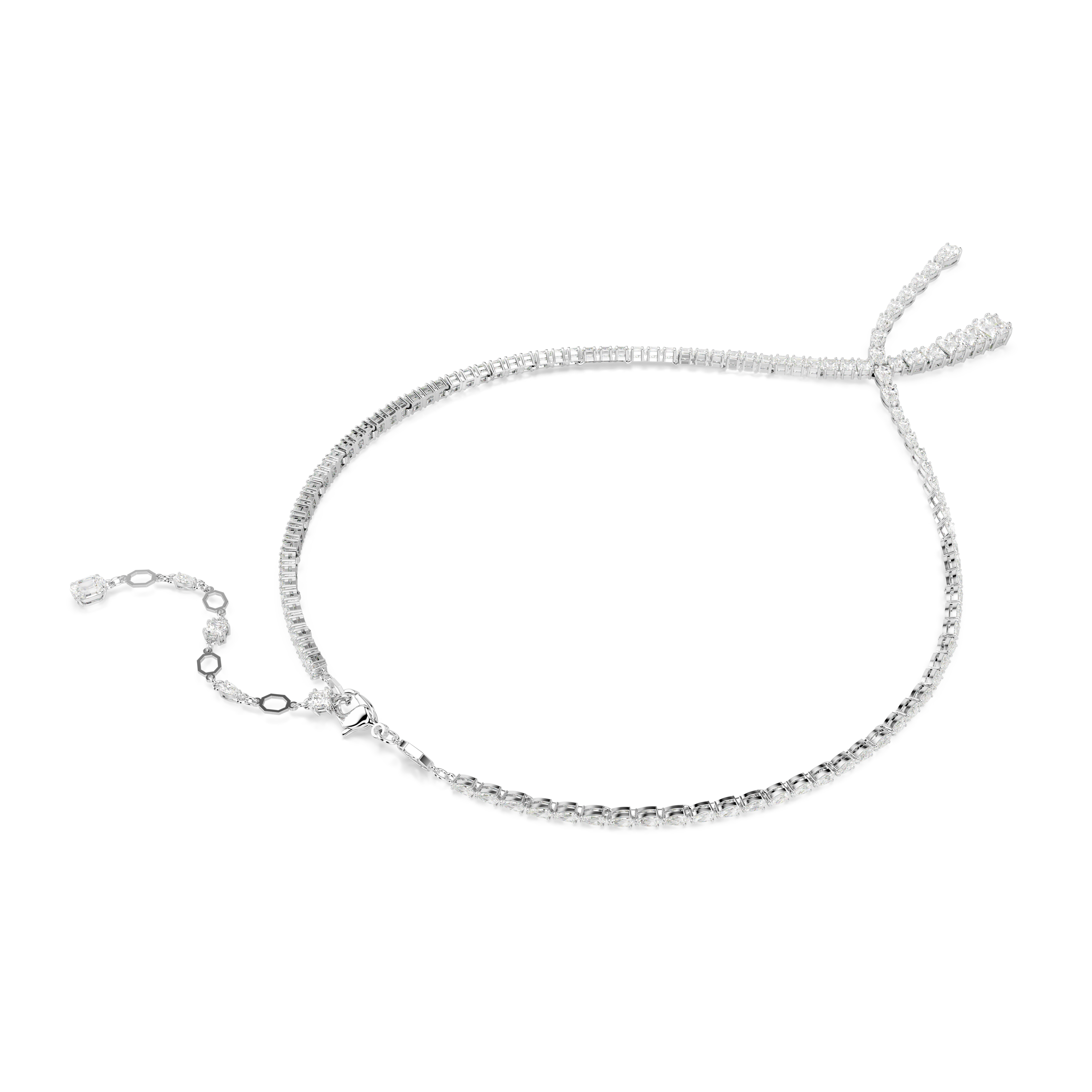 Swarovski Matrix Y necklace, Mixed cuts, White, Rhodium plated 5692533