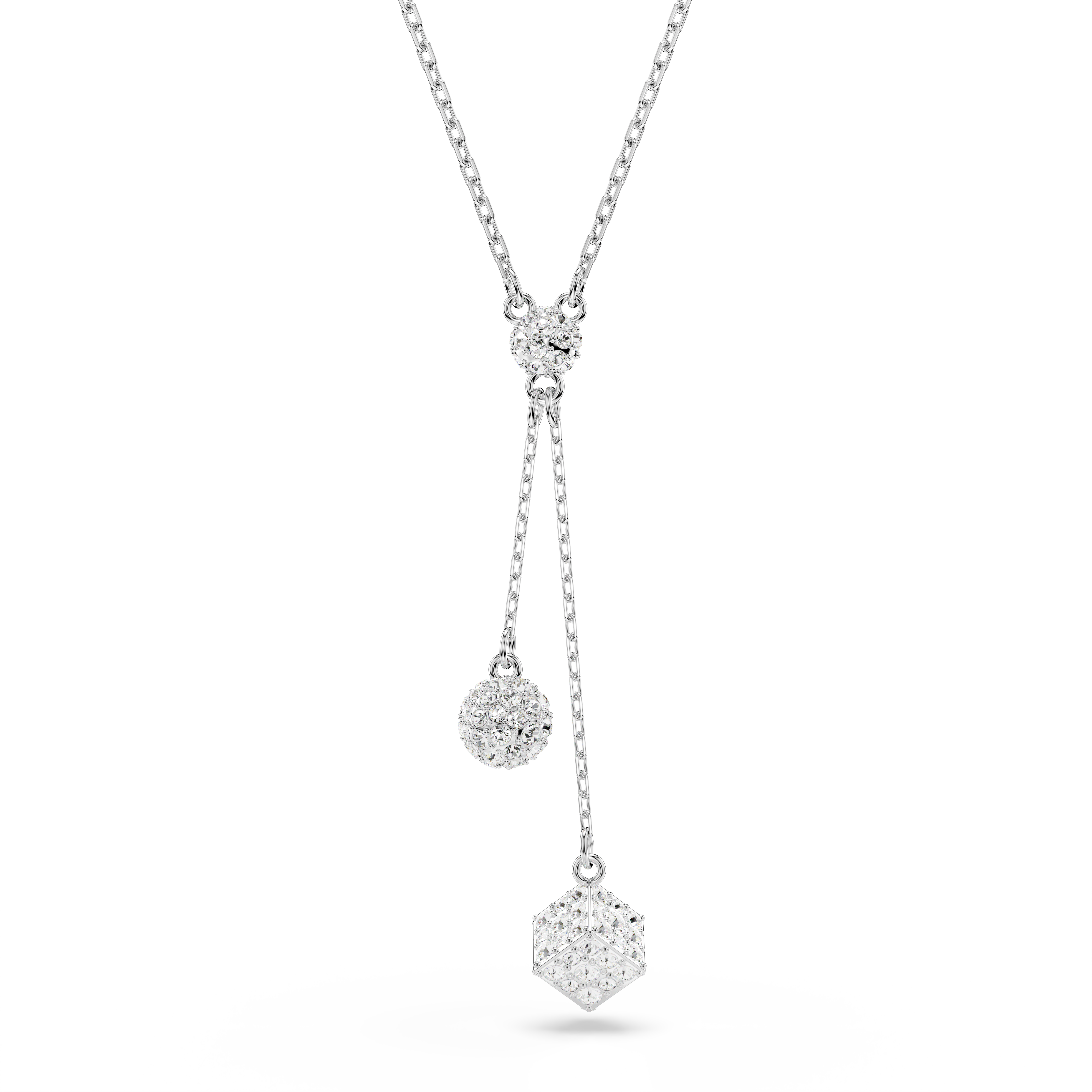 Swarovski Dextera Y pendant, Round cut, Sphere and cube, White, Rhodium plated 5693207
