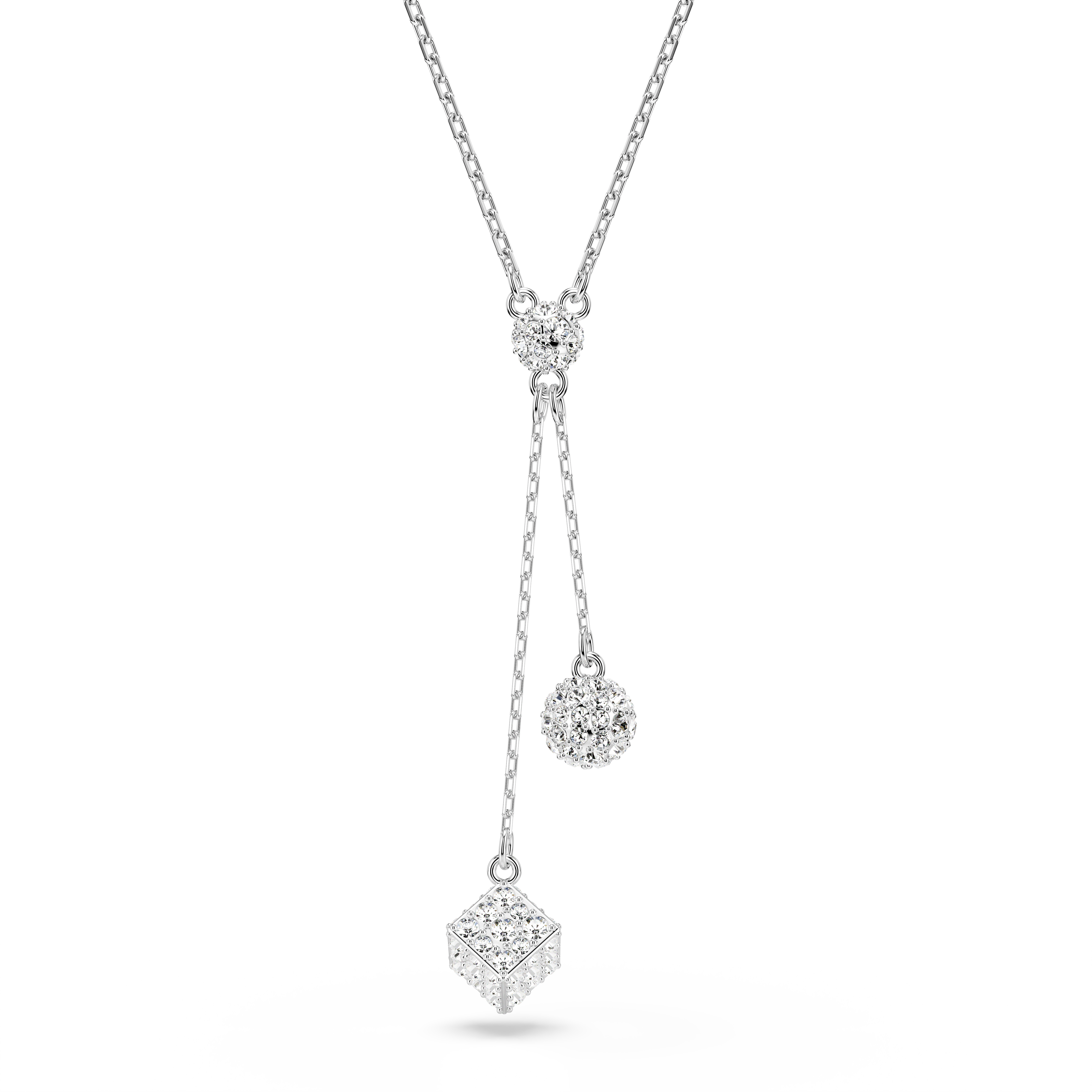 Swarovski Dextera Y pendant, Round cut, Sphere and cube, White, Rhodium plated 5693207