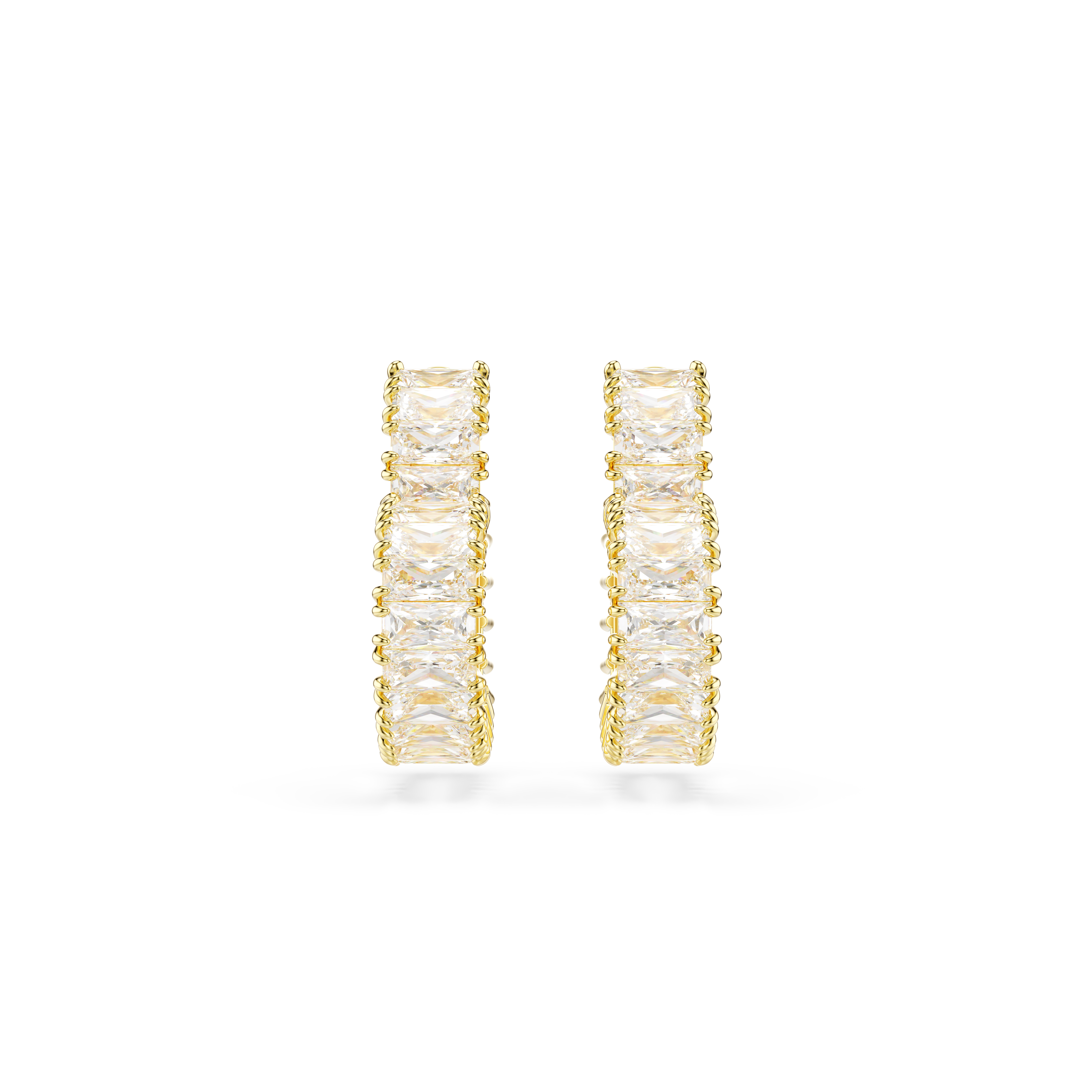 Swarovski Matrix hoop earrings, Baguette cut, Heart, Small, White, Gold-tone plated 5693512
