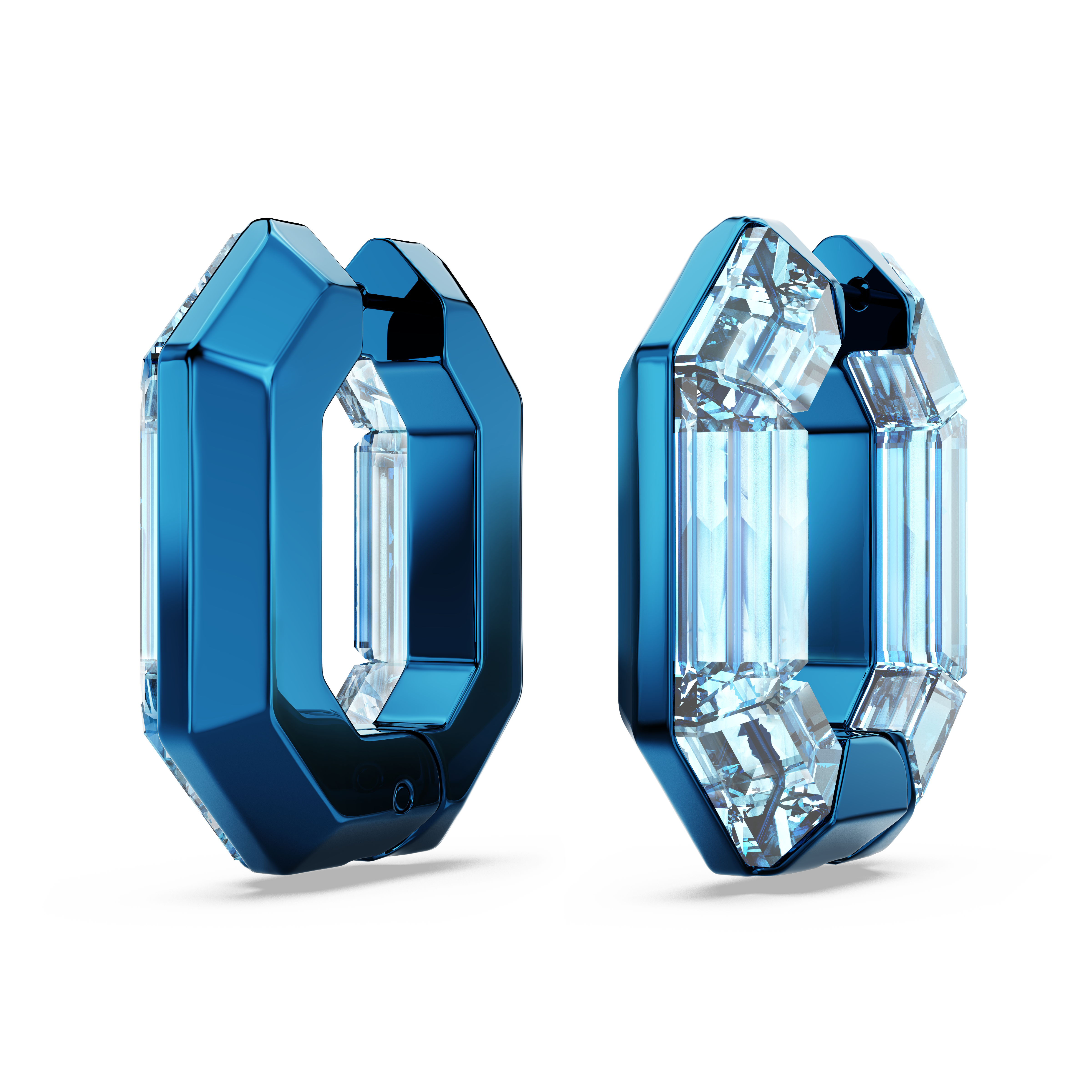 Swarovski Lucent hoop earrings, Octagon shape, Small, Blue 5696038
