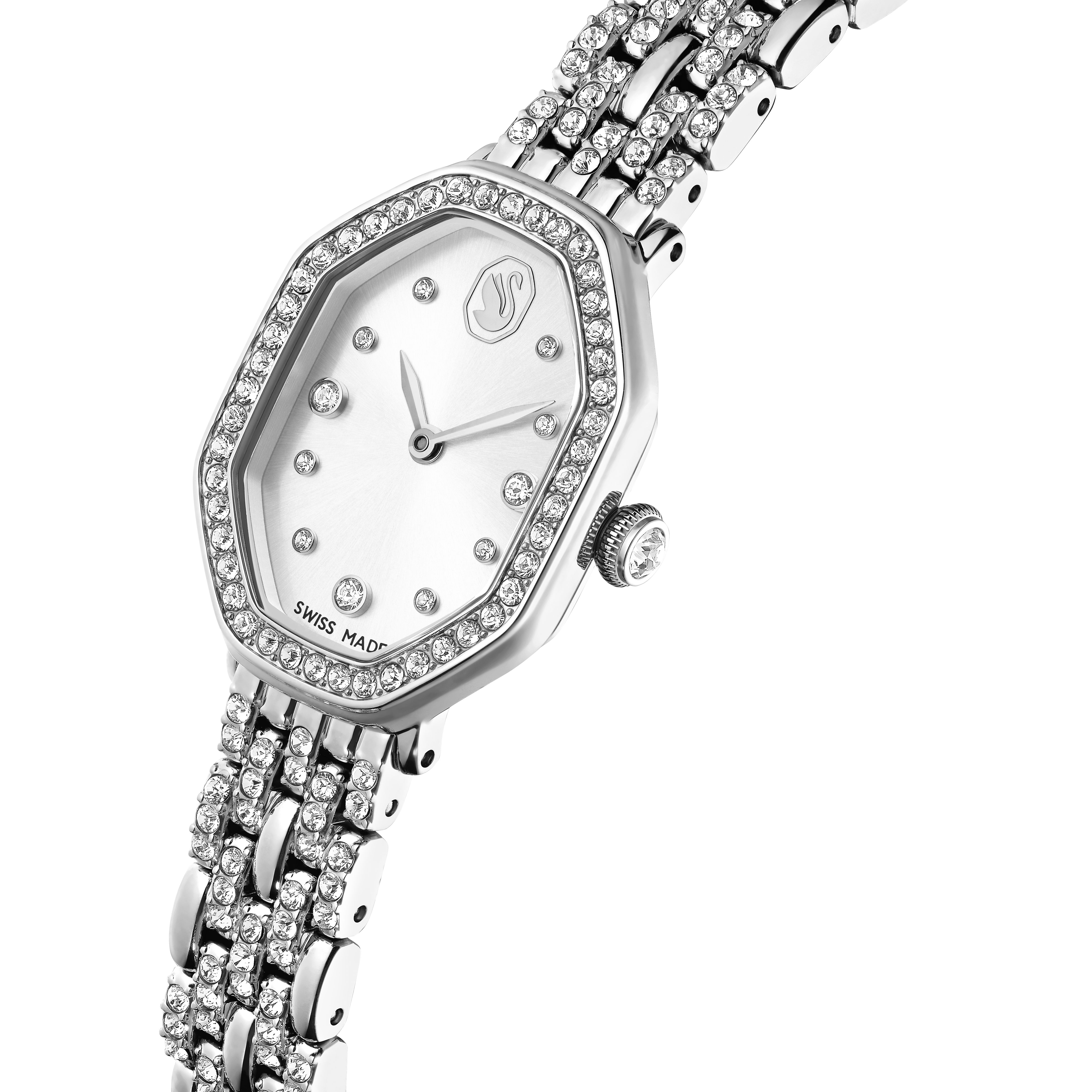 Swarovski Dextera octagon watch, Swiss Made, Metal bracelet, Silver tone, Stainless steel 5698690