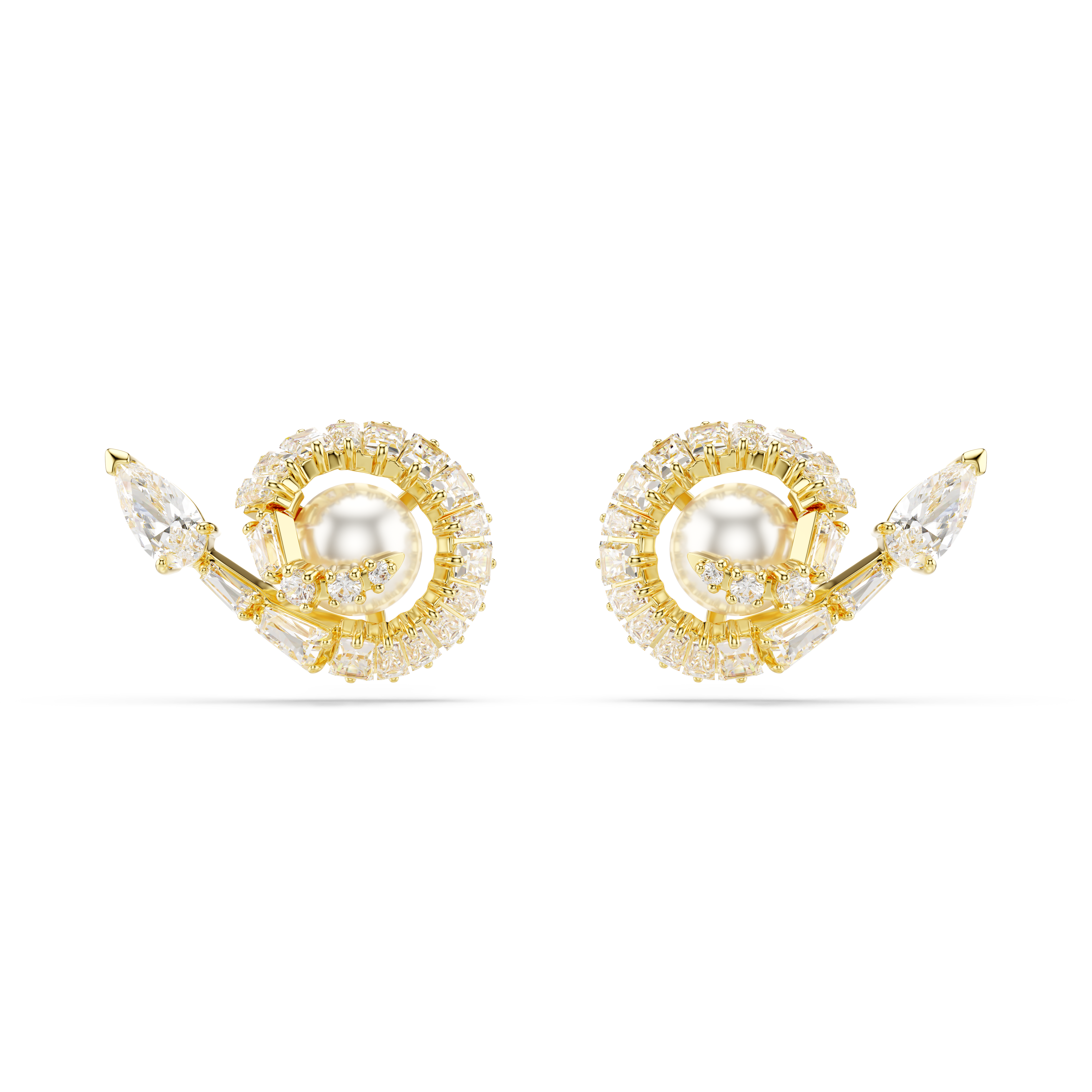 Swarovski Snake stud earrings, Crystal pearl, Mixed cuts, Year of the Snake, White, Gold-tone plated 5698888