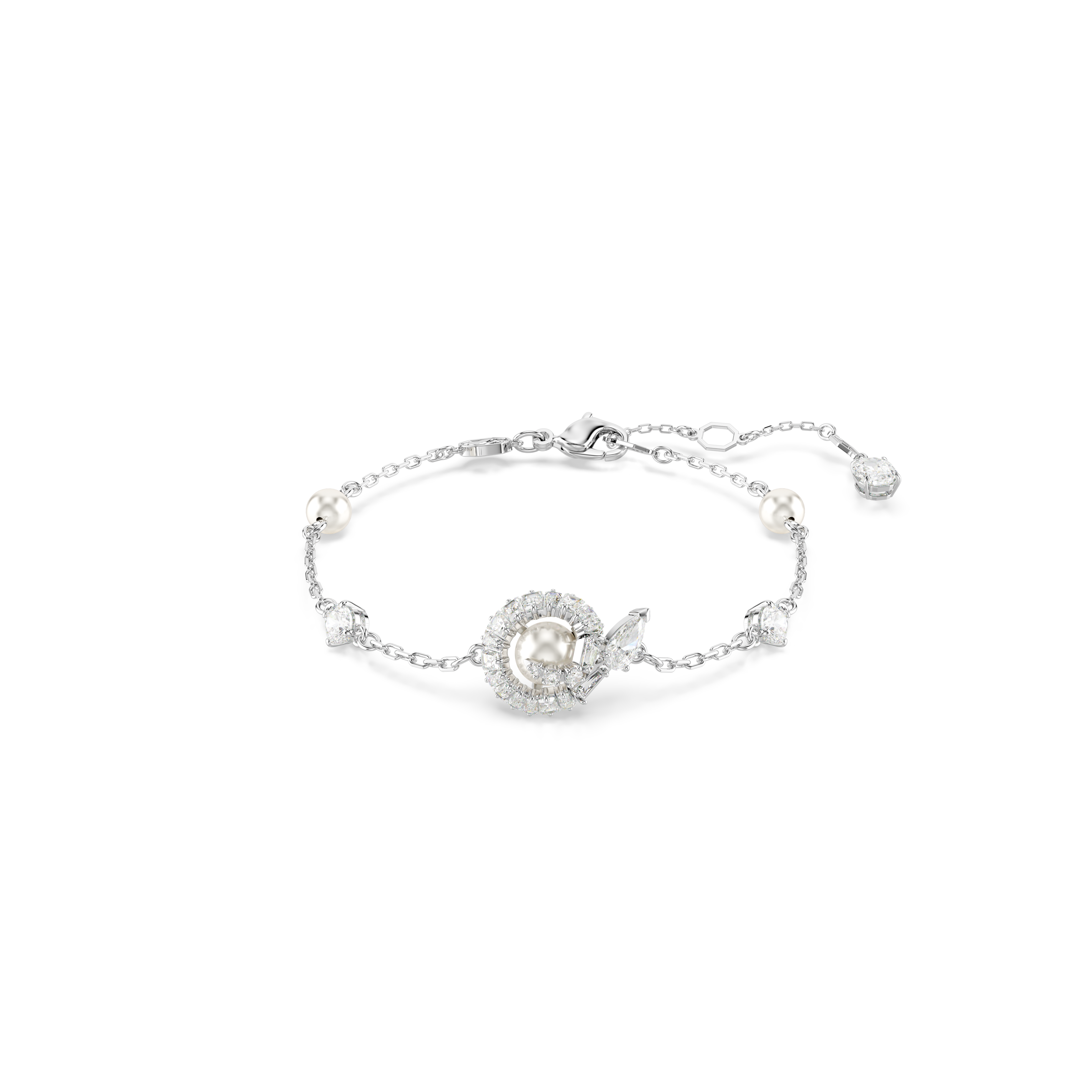 Swarovski Snake bracelet, Crystal pearl, Mixed cuts, Year of the Snake, White, Rhodium plated 5698889