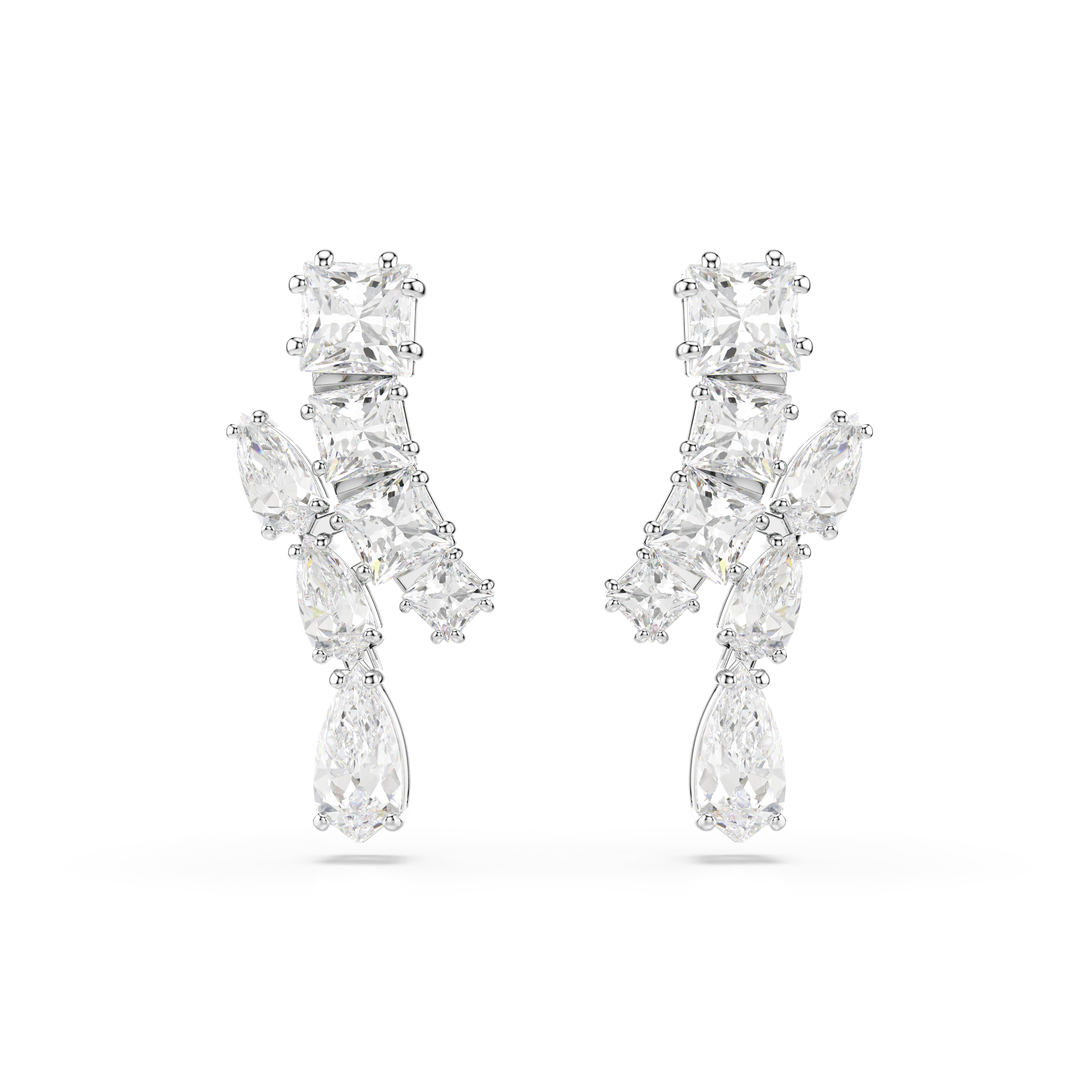 Swarovski Matrix drop earrings, Mixed cuts, White, Rhodium plated 5700418