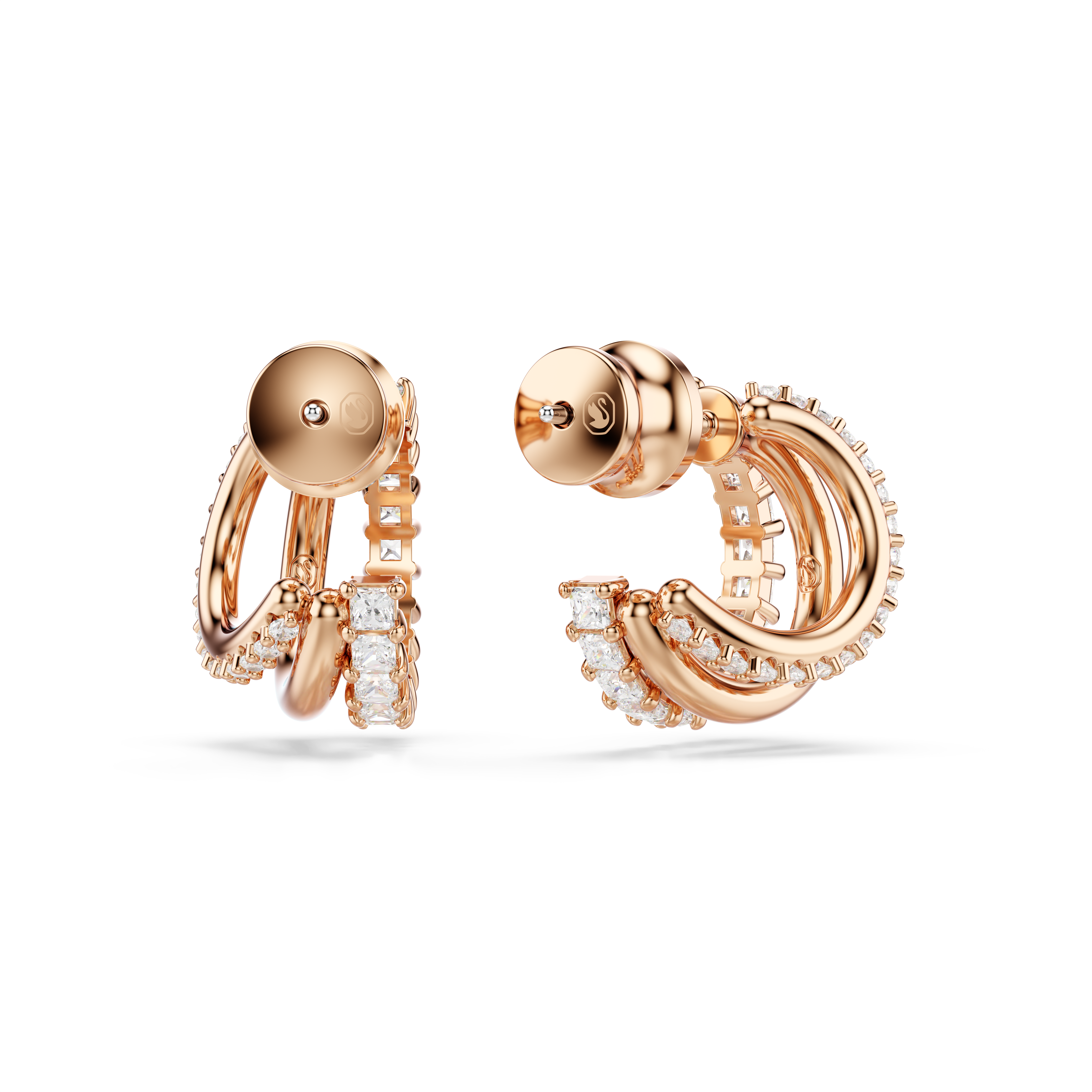 Swarovski Hyperbola hoop earrings, Mixed cuts, Mini, White, Rose gold-tone plated 5701591