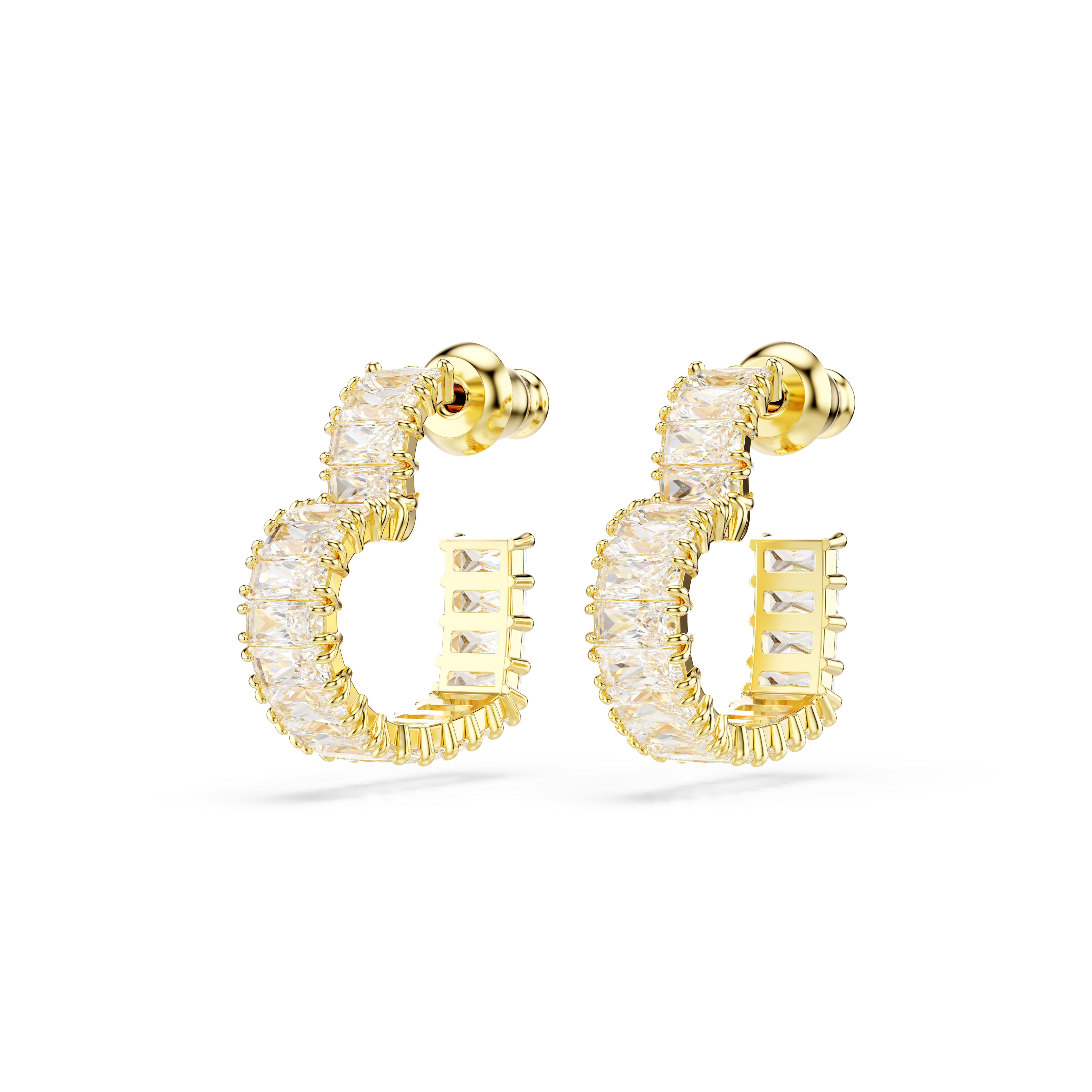 Swarovski Matrix hoop earrings, Baguette cut, Heart, Small, White, Gold-tone plated 5701599