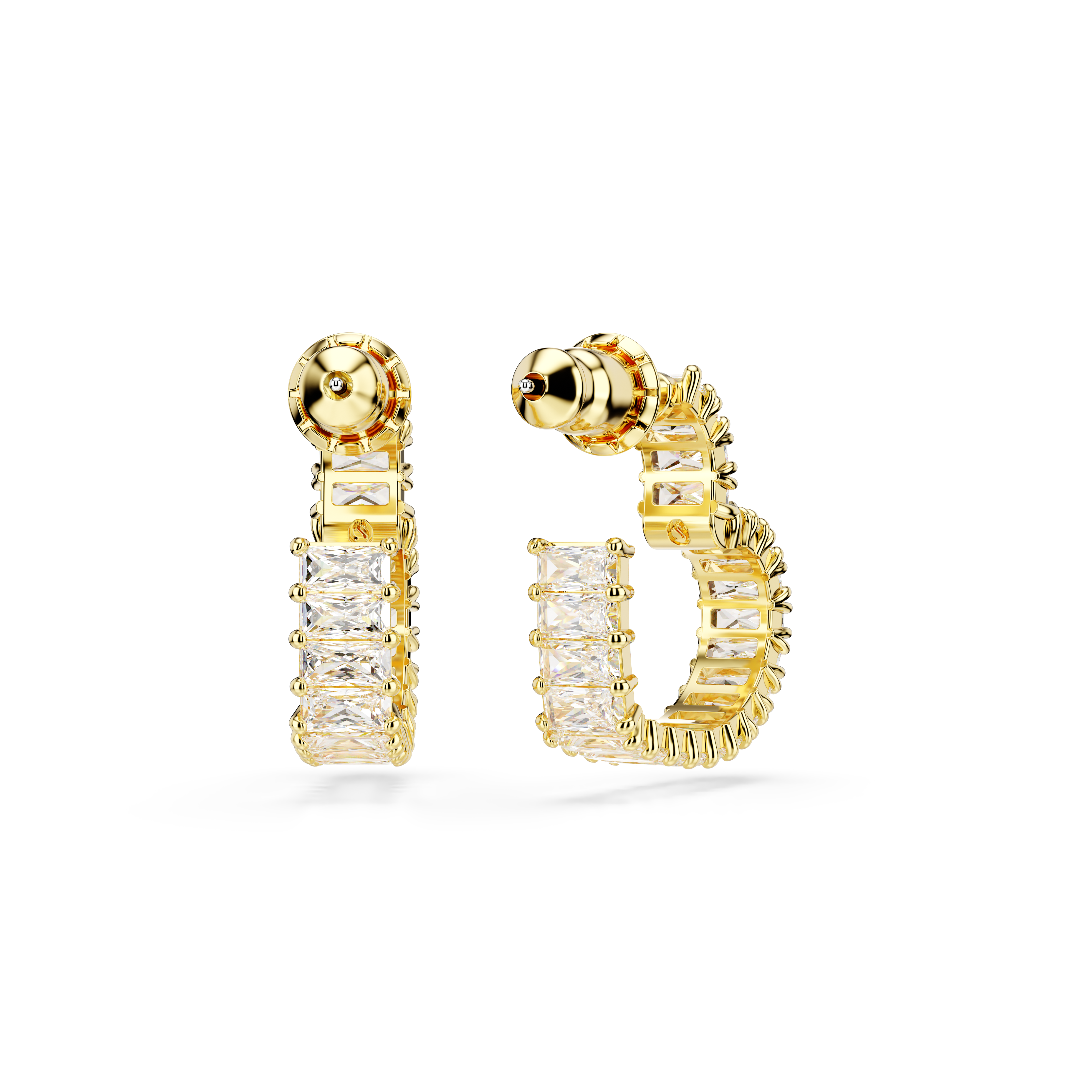 Swarovski Matrix hoop earrings, Baguette cut, Heart, Small, White, Gold-tone plated 5701599