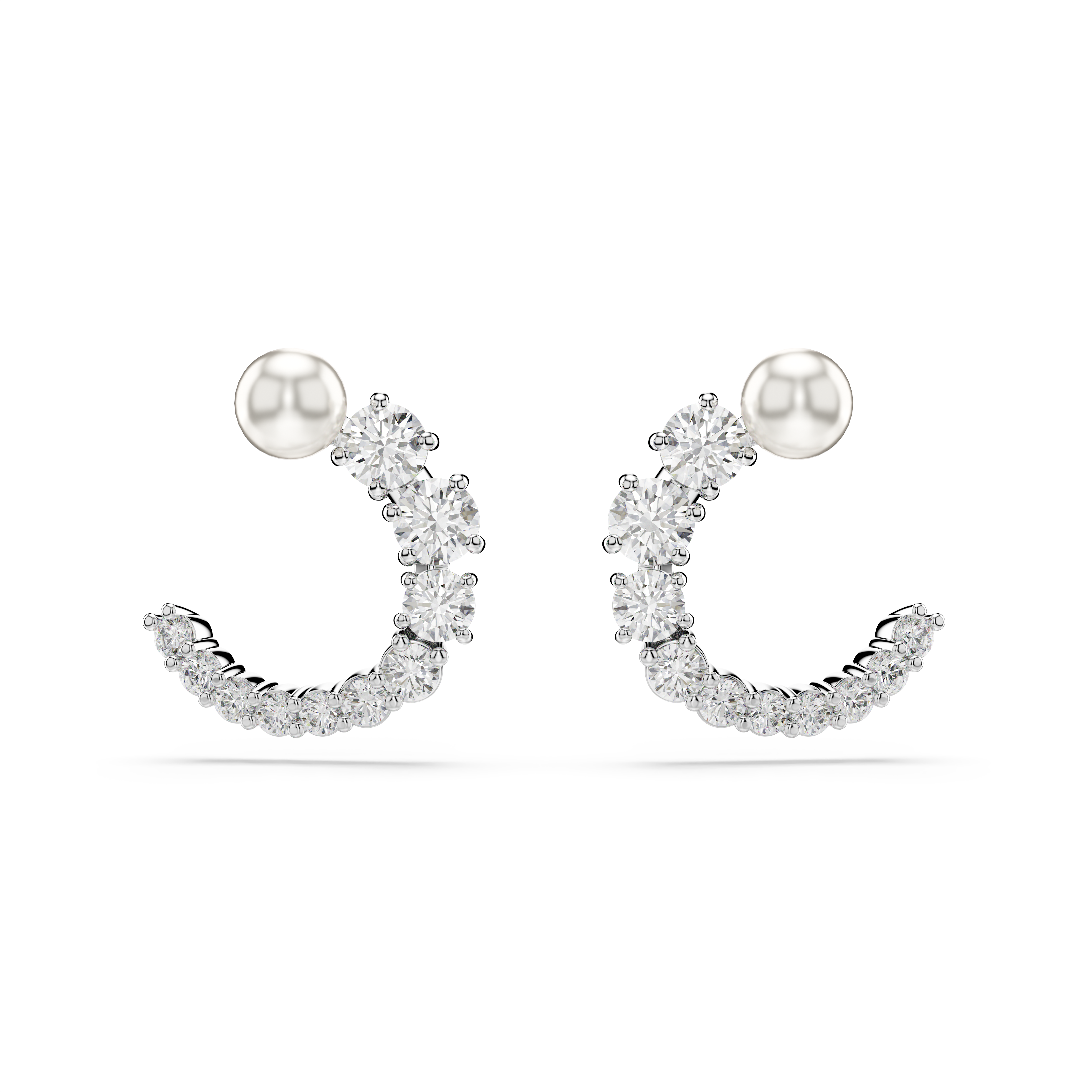 Swarovski Matrix hoop earrings, Crystal pearl, Round cut, White, Rhodium plated 5701602