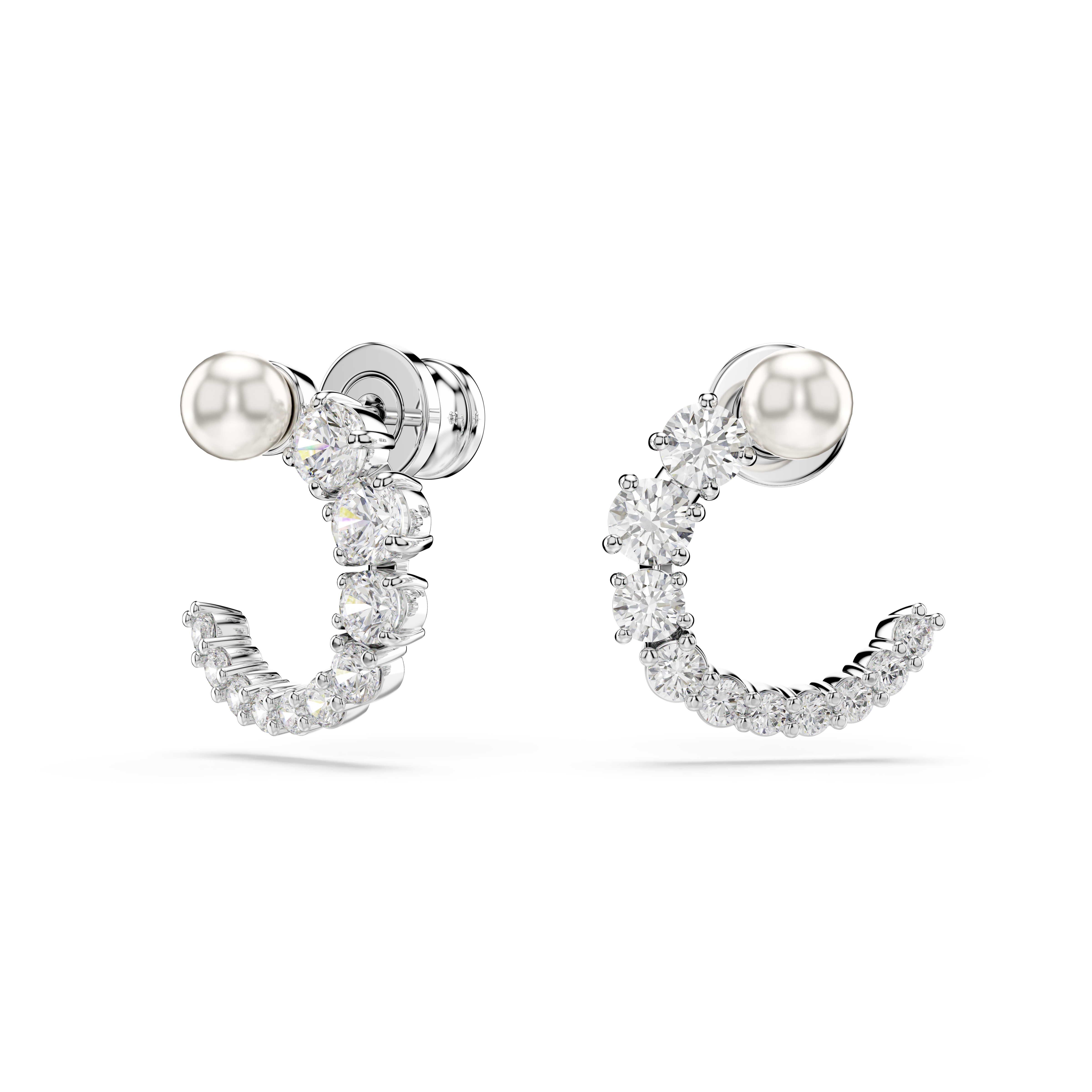 Swarovski Matrix hoop earrings, Crystal pearl, Round cut, White, Rhodium plated 5701602