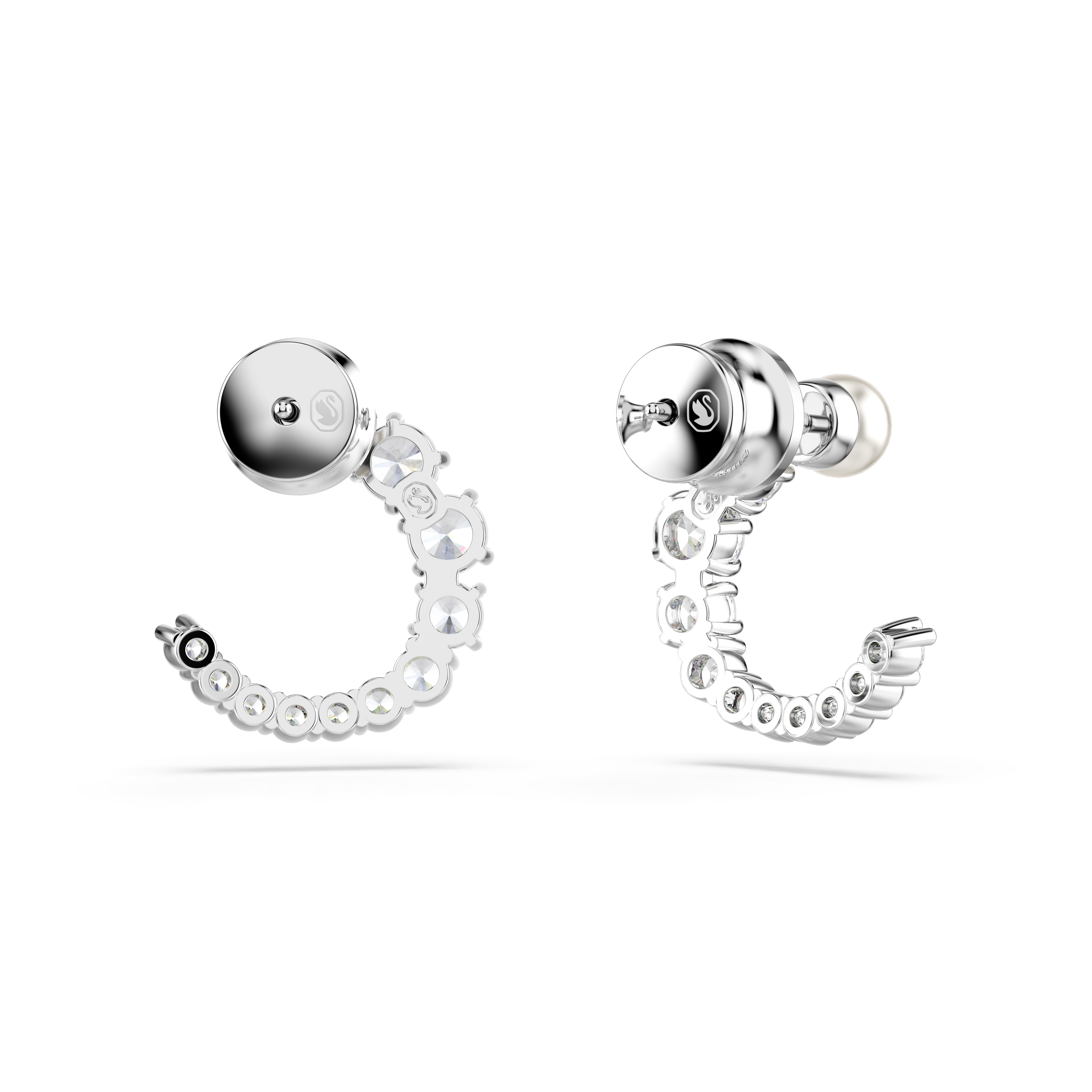 Swarovski Matrix hoop earrings, Crystal pearl, Round cut, White, Rhodium plated 5701602