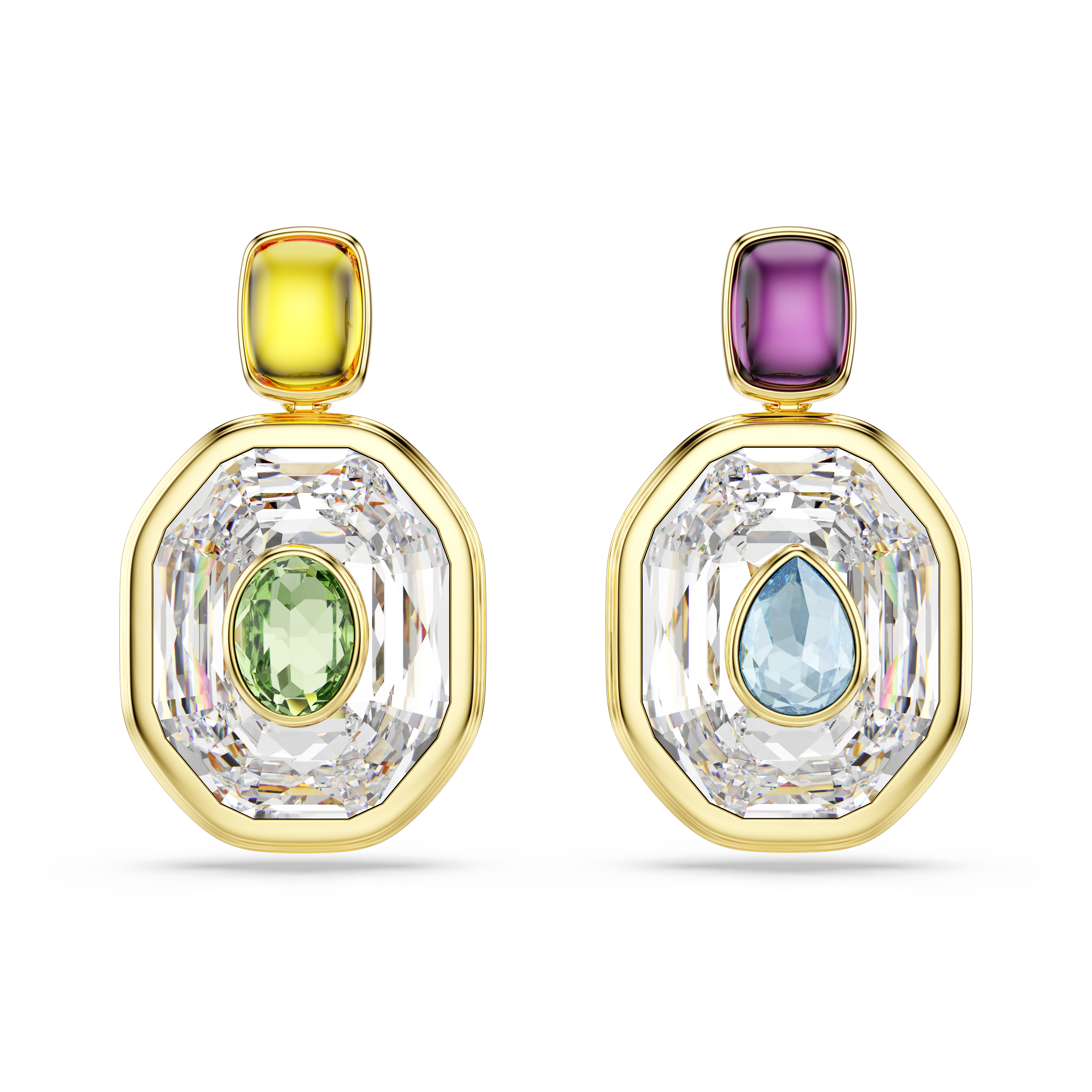 Swarovski Chroma drop earrings, Asymmetrical design, Octagon cut, Multicolored, Gold-tone plated 5705582