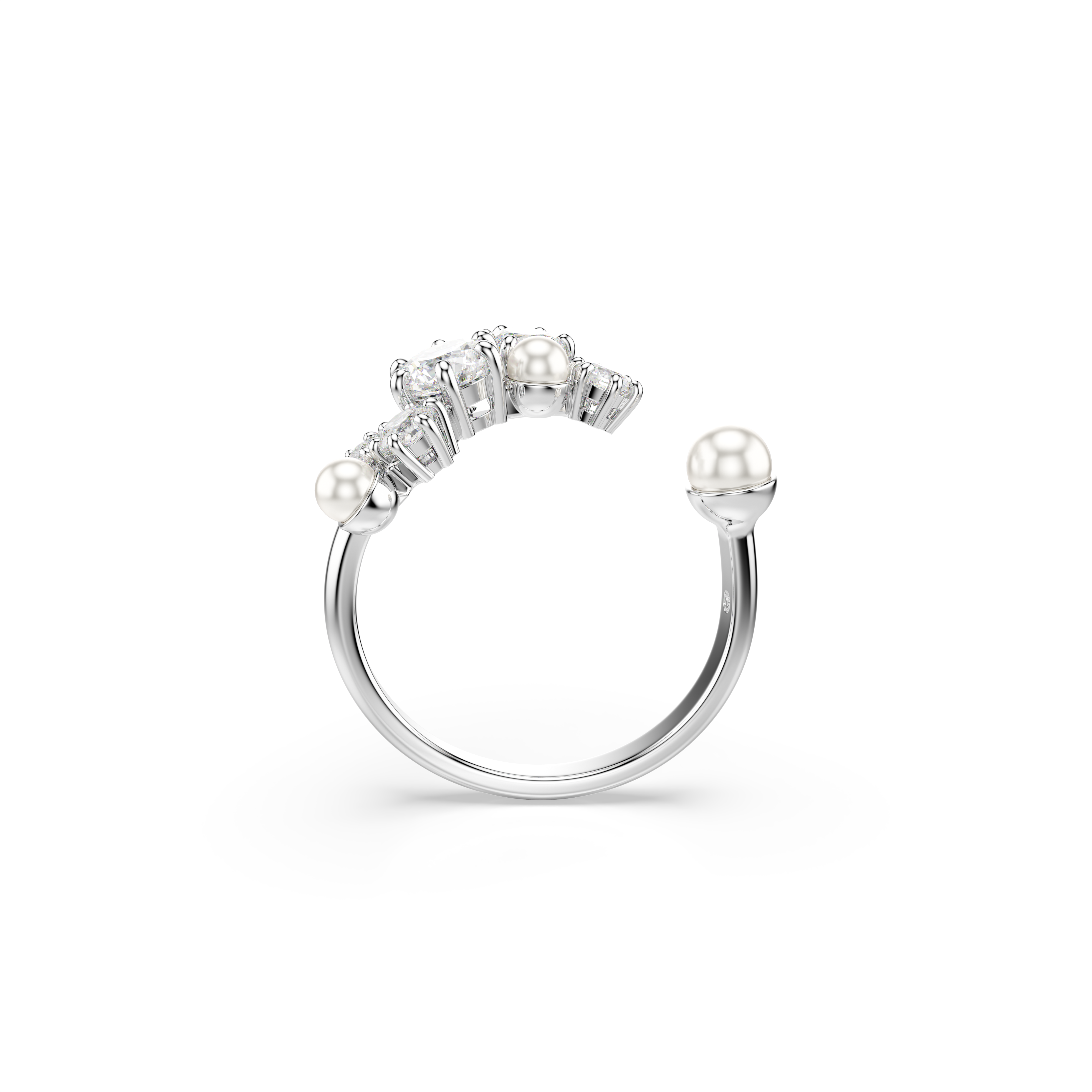 Swarovski Constella open ring, Crystal pearl, Round cuts, White, Rhodium plated 5705596