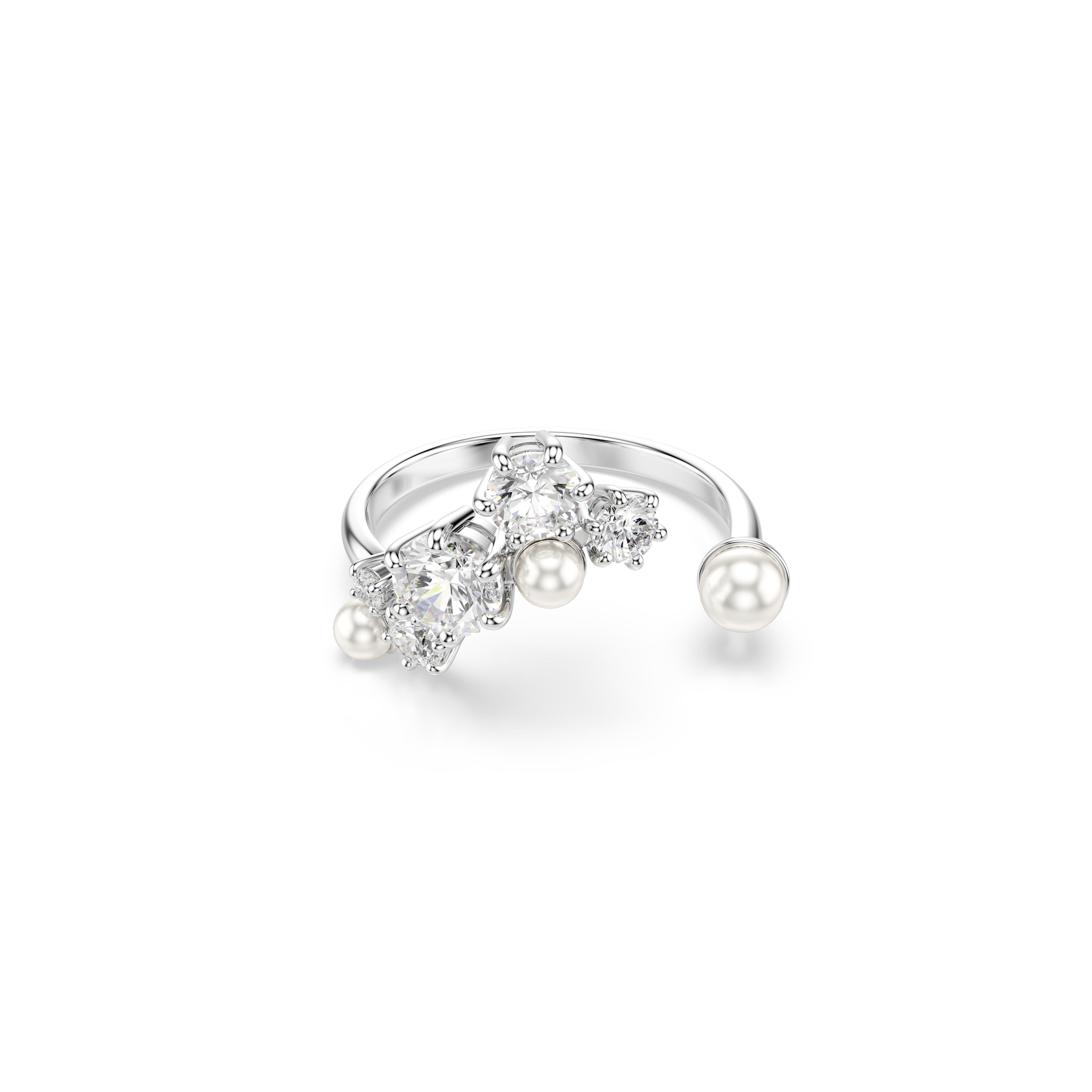 Swarovski Constella open ring, Crystal pearl, Round cuts, White, Rhodium plated 5705600