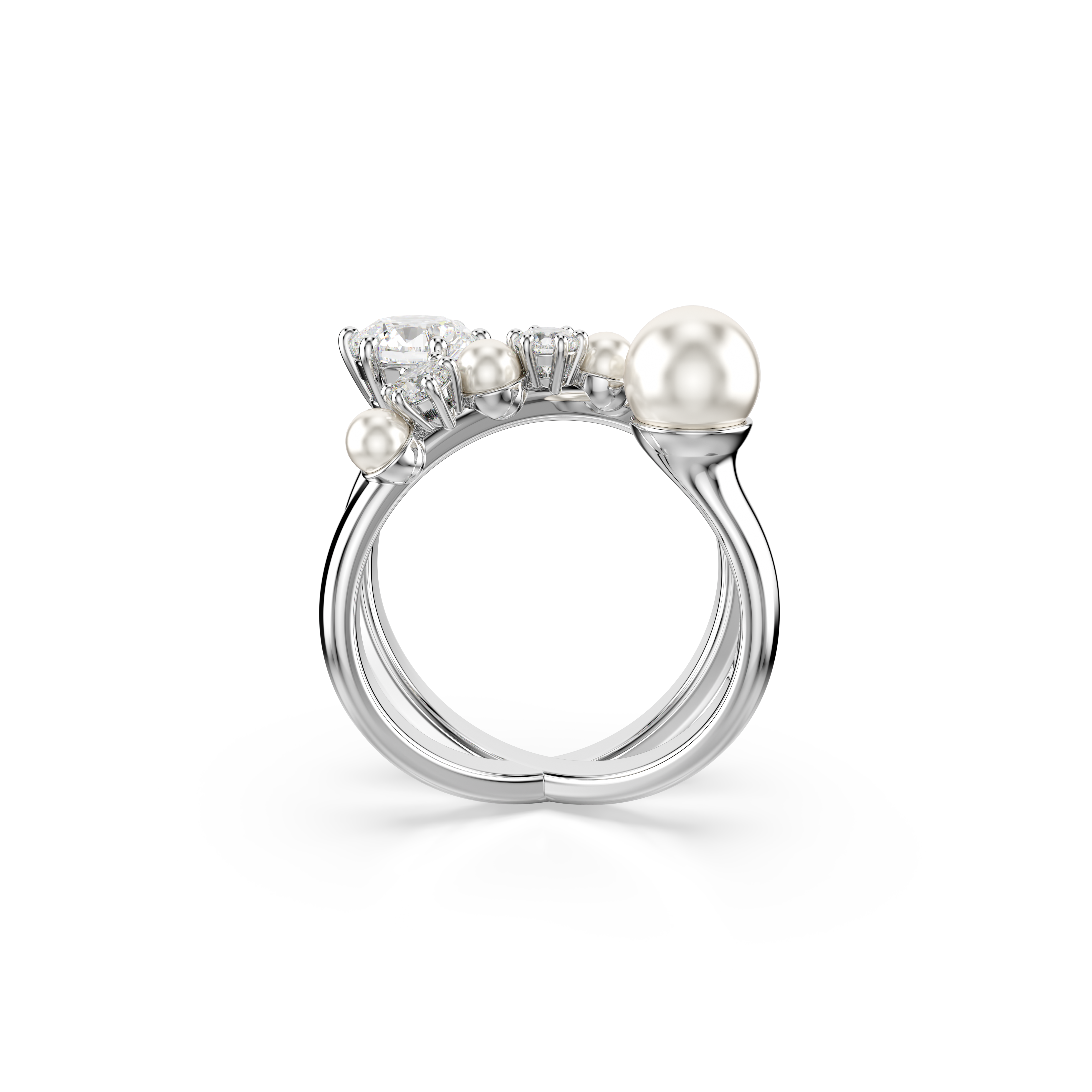 Swarovski Matrix cocktail ring, Crystal pearl, Round cut, White, Rhodium plated 5705612