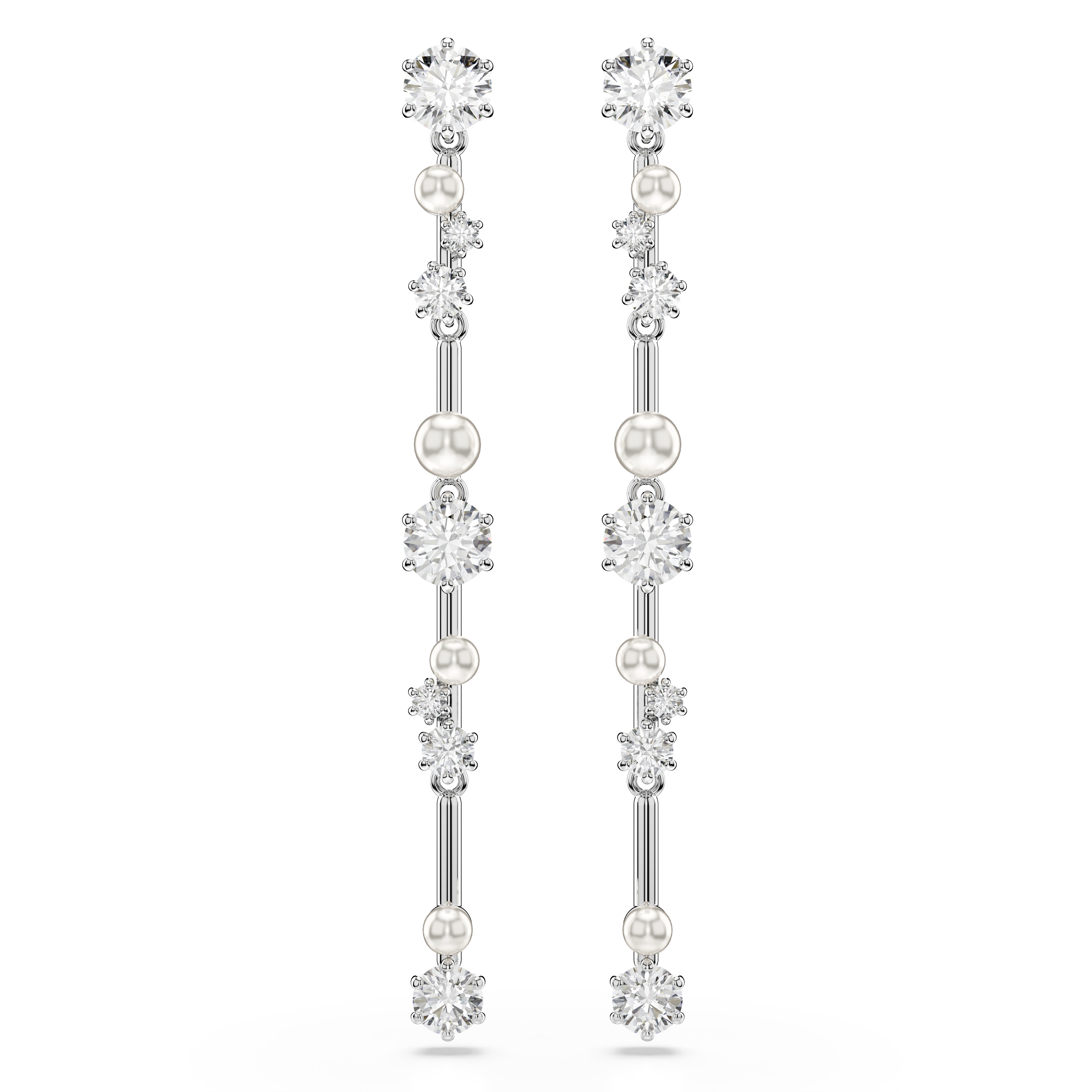 Swarovski Constella drop earrings, Crystal pearl, Round cuts, White, Rhodium plated 5705614