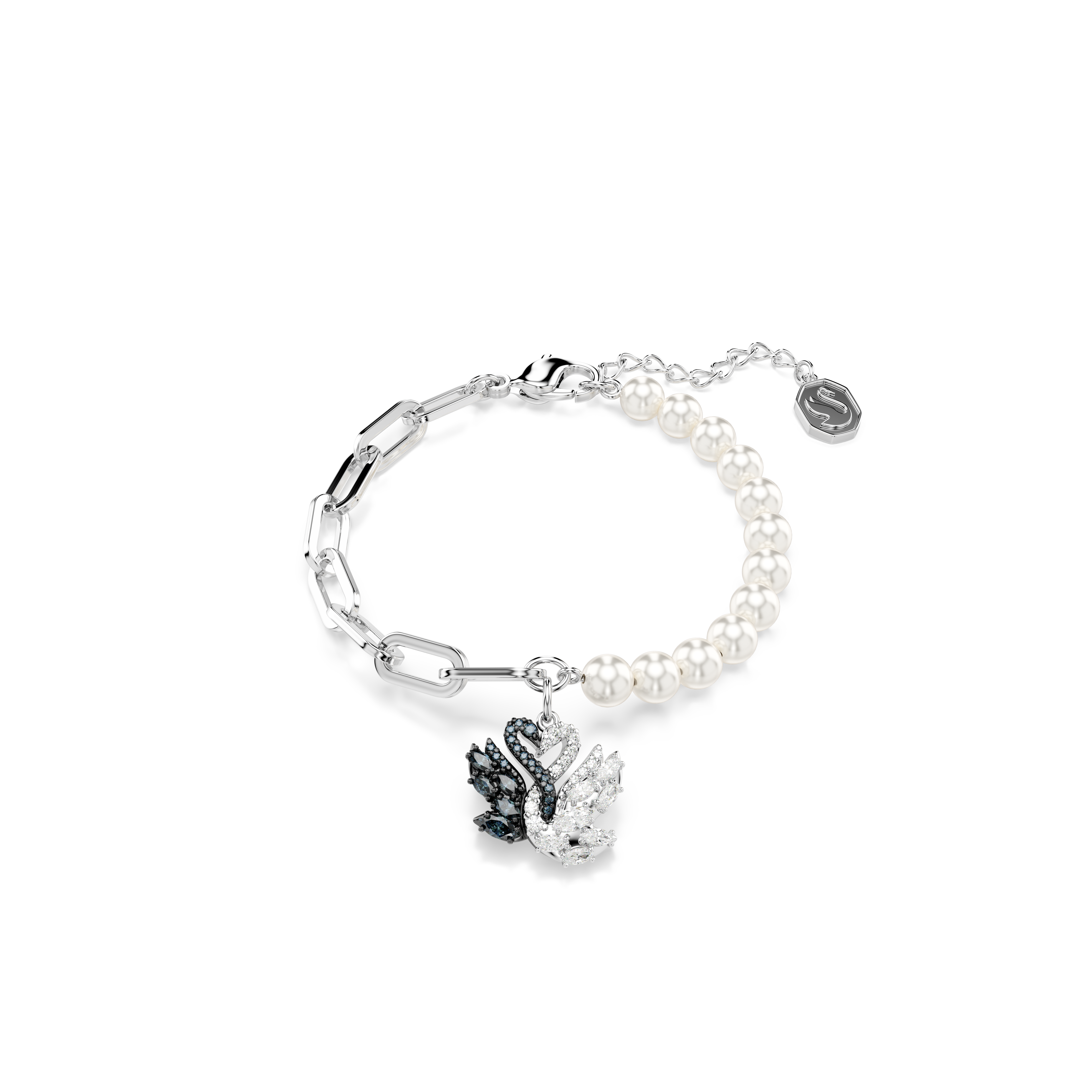 Swarovski Swan bracelet, Crystal pearl, Swan, Black, Mixed metal finish 5705720