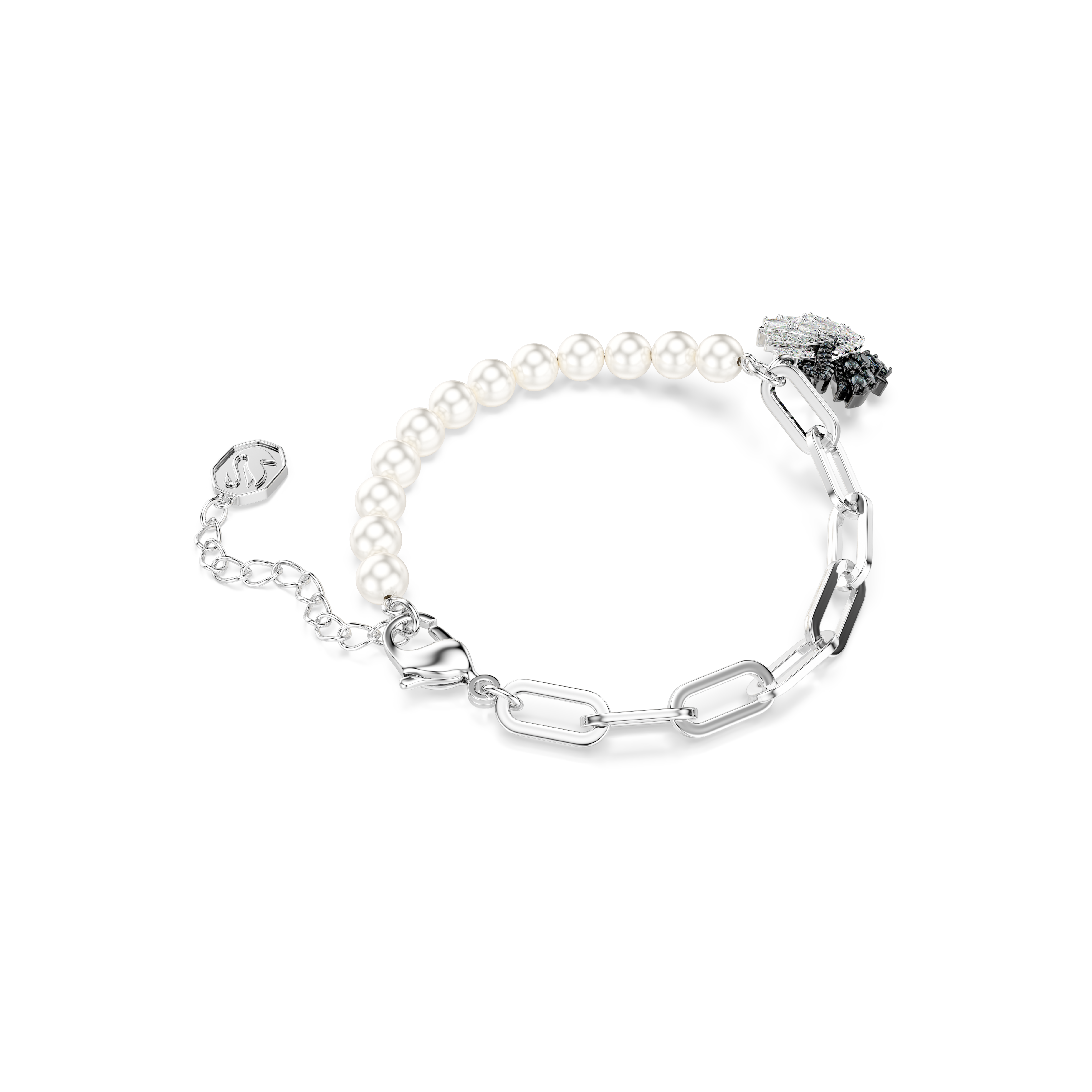 Swarovski Swan bracelet, Crystal pearl, Swan, Black, Mixed metal finish 5705720