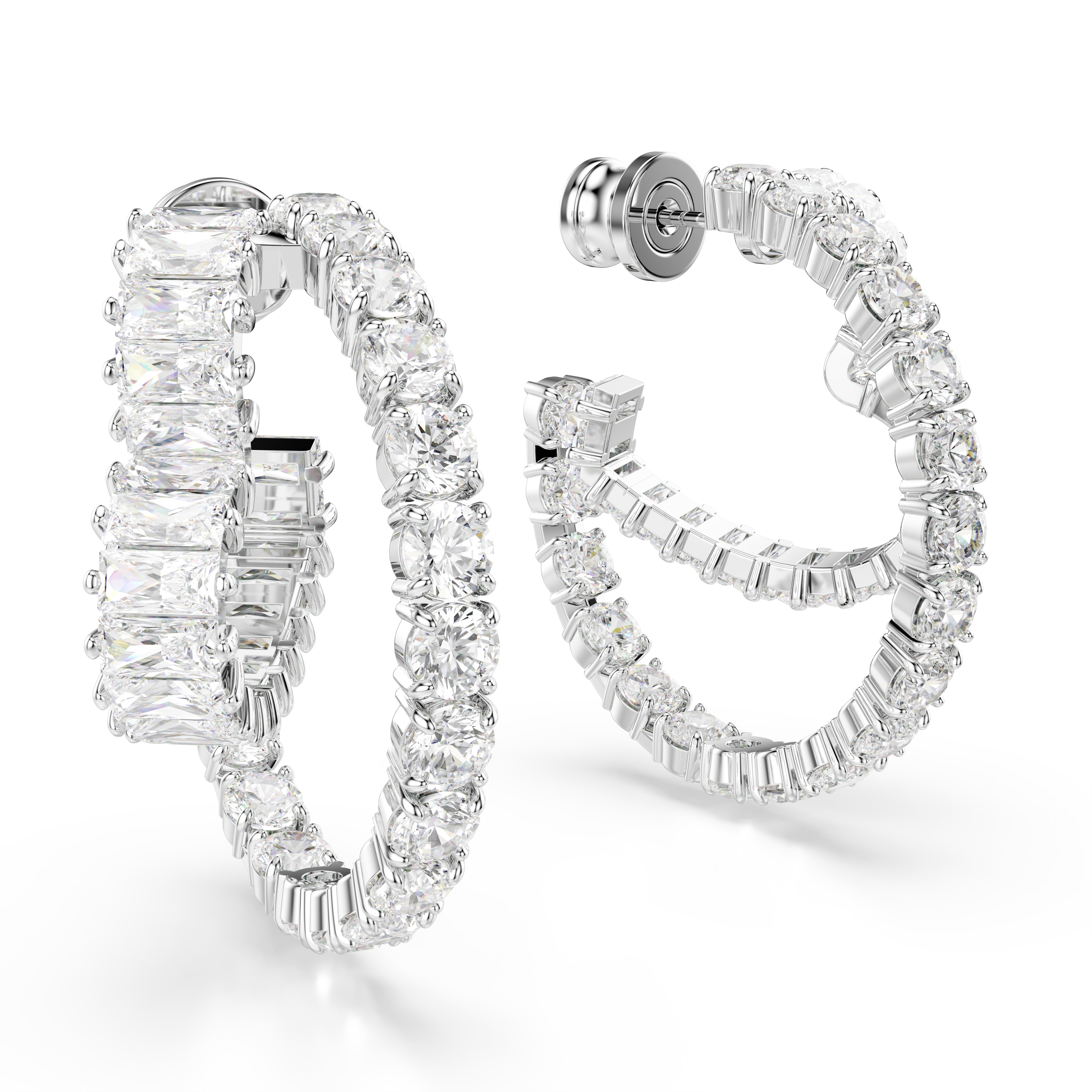Swarovski Matrix hoop earrings, Mixed cuts, Heart, White, Rhodium plated 5705748