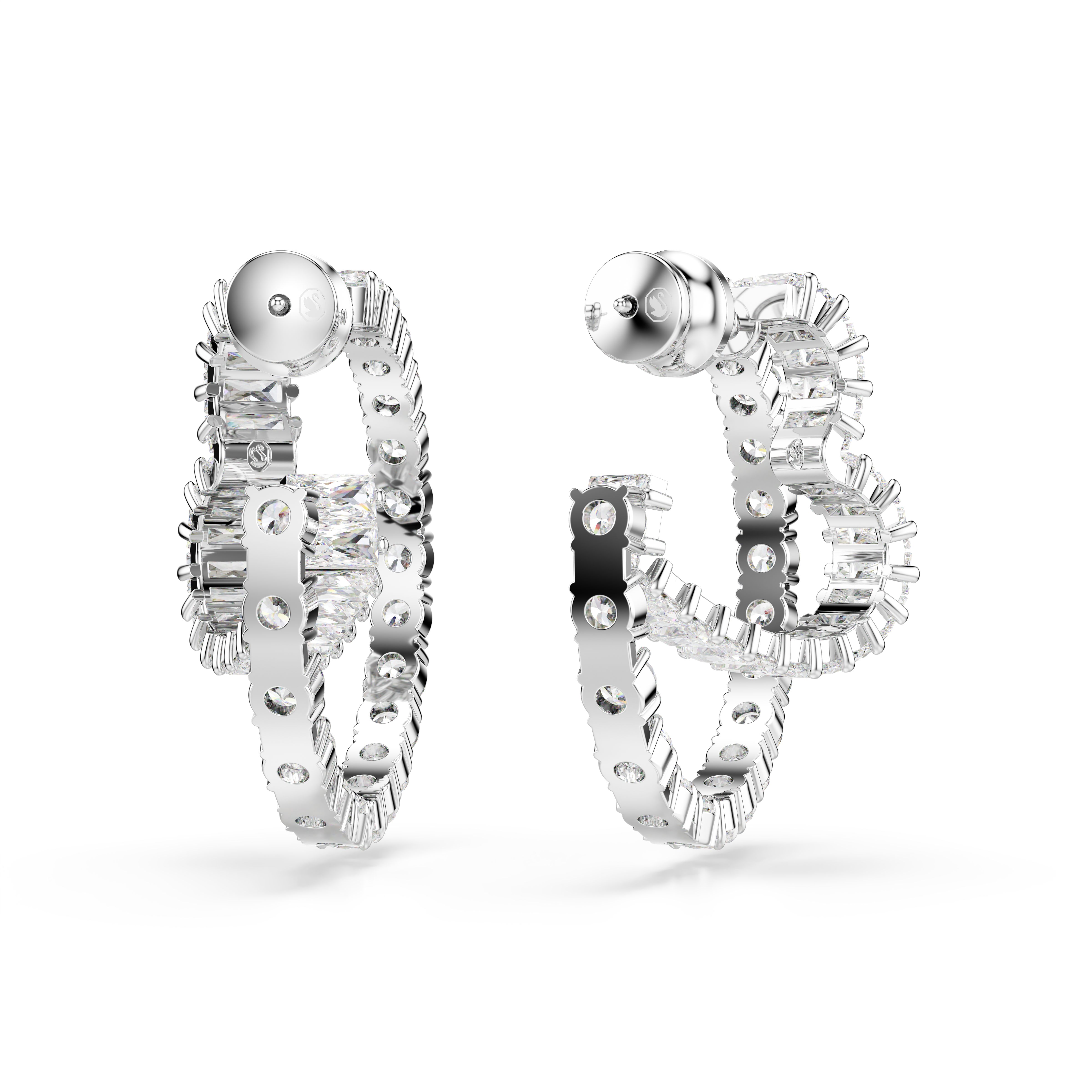 Swarovski Matrix hoop earrings, Mixed cuts, Heart, White, Rhodium plated 5705748