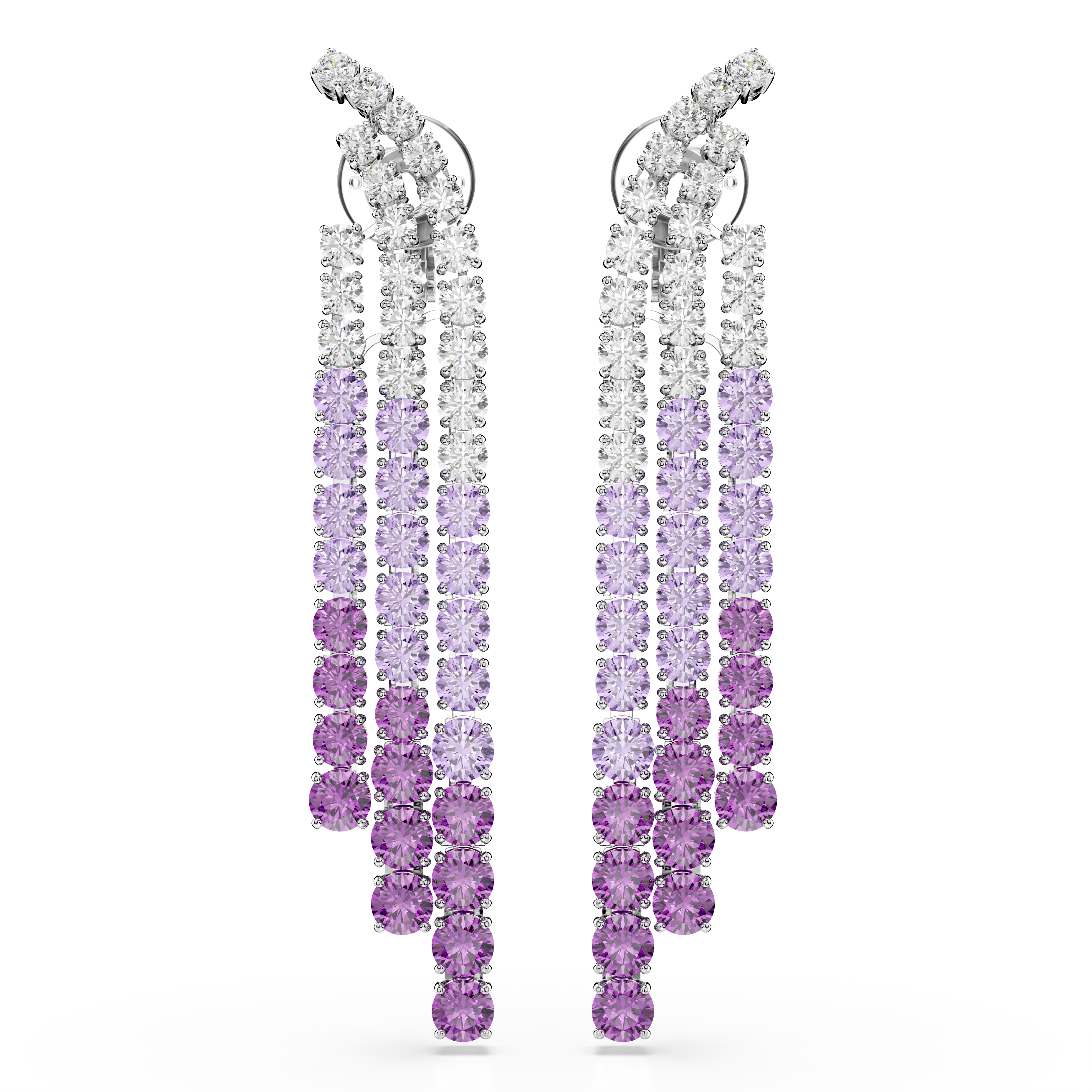 Swarovski Matrix Clip earrings, Color gradient, Round cuts, Purple, Rhodium plated 5705831