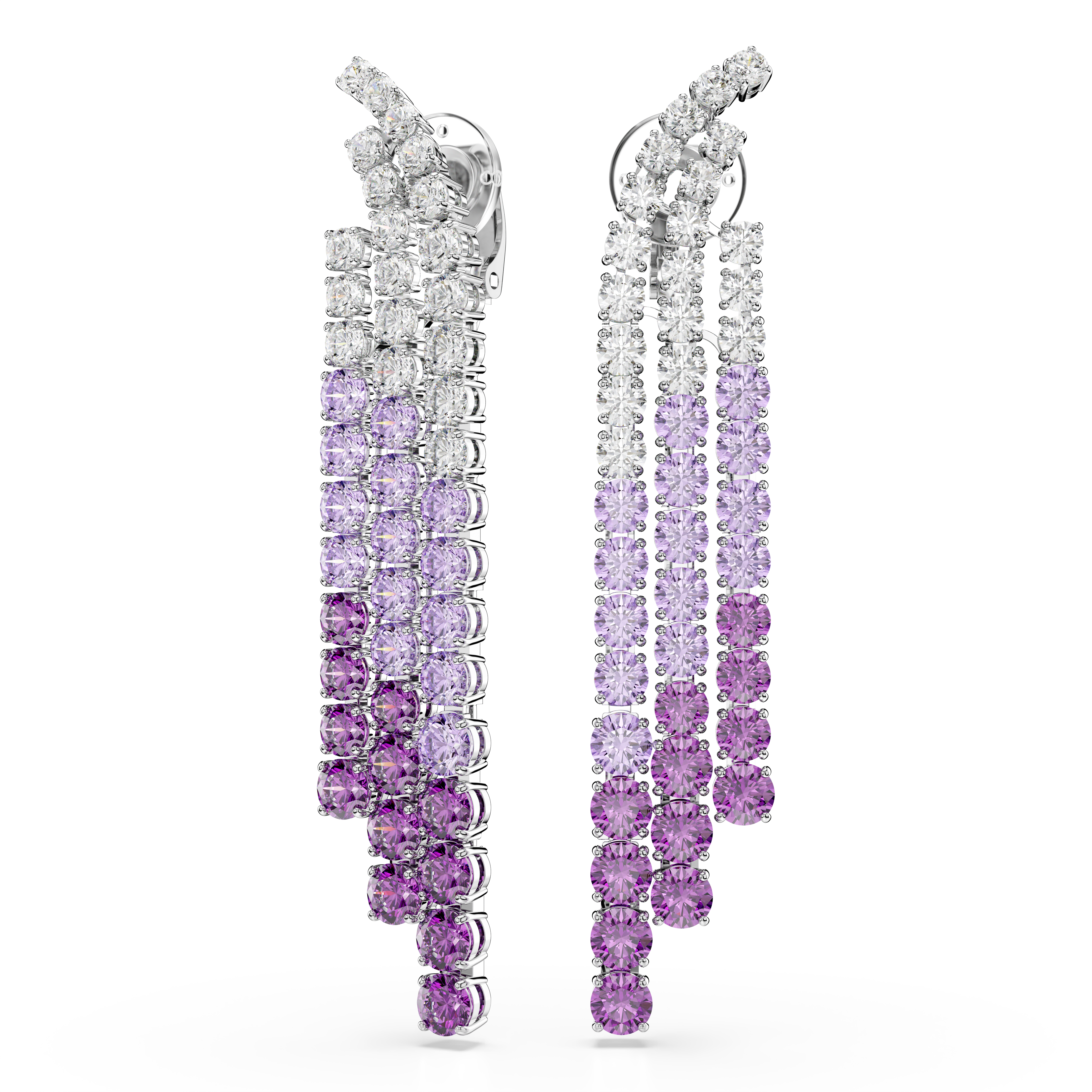 Swarovski Matrix Clip earrings, Color gradient, Round cuts, Purple, Rhodium plated 5705831