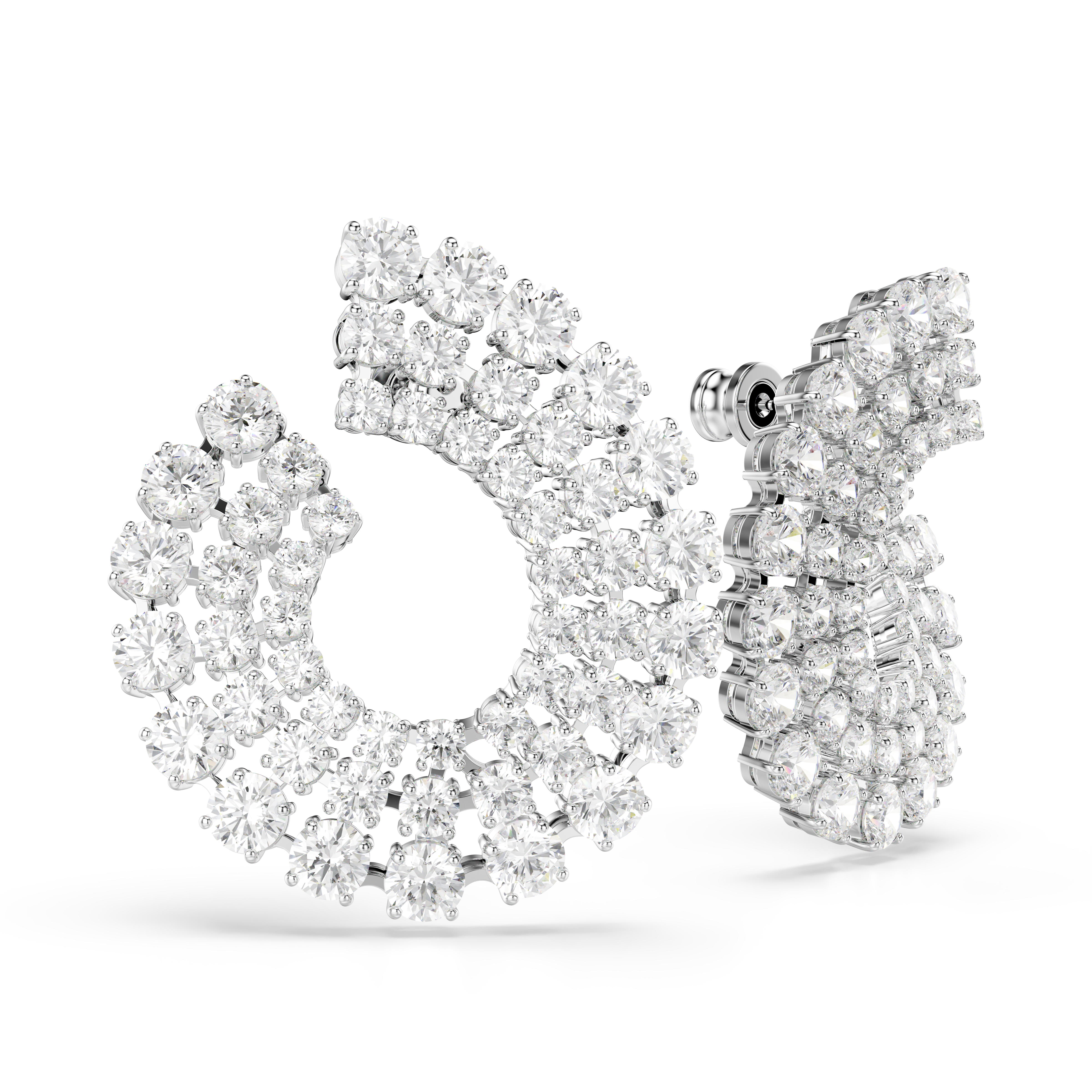 Swarovski Matrix hoop earrings, Mixed round cuts, White, Rhodium plated 5705834