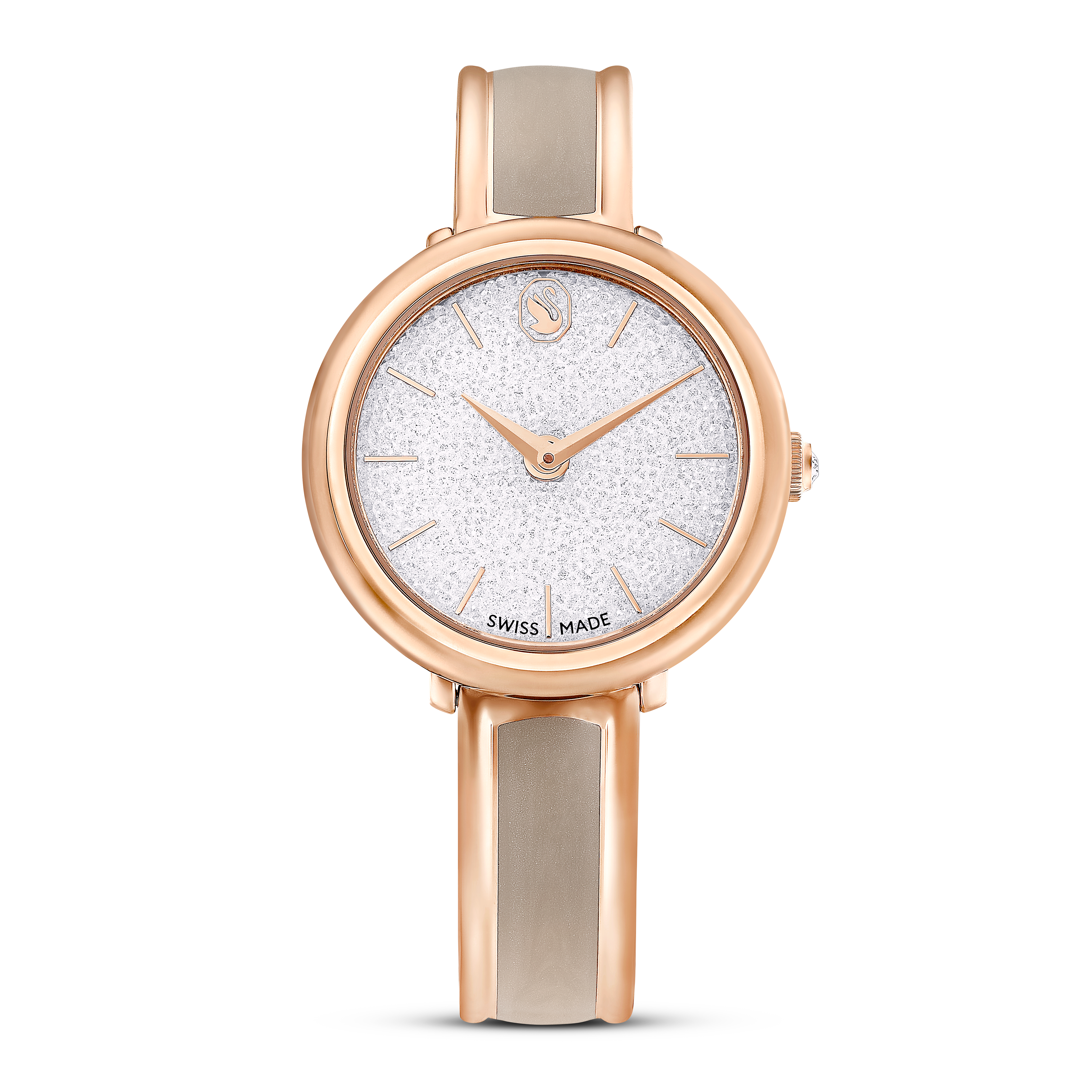 Swarovski Crystalline bangle watch, Swiss Made, Metal bracelet, Beige, Rose gold-tone finish 5709814