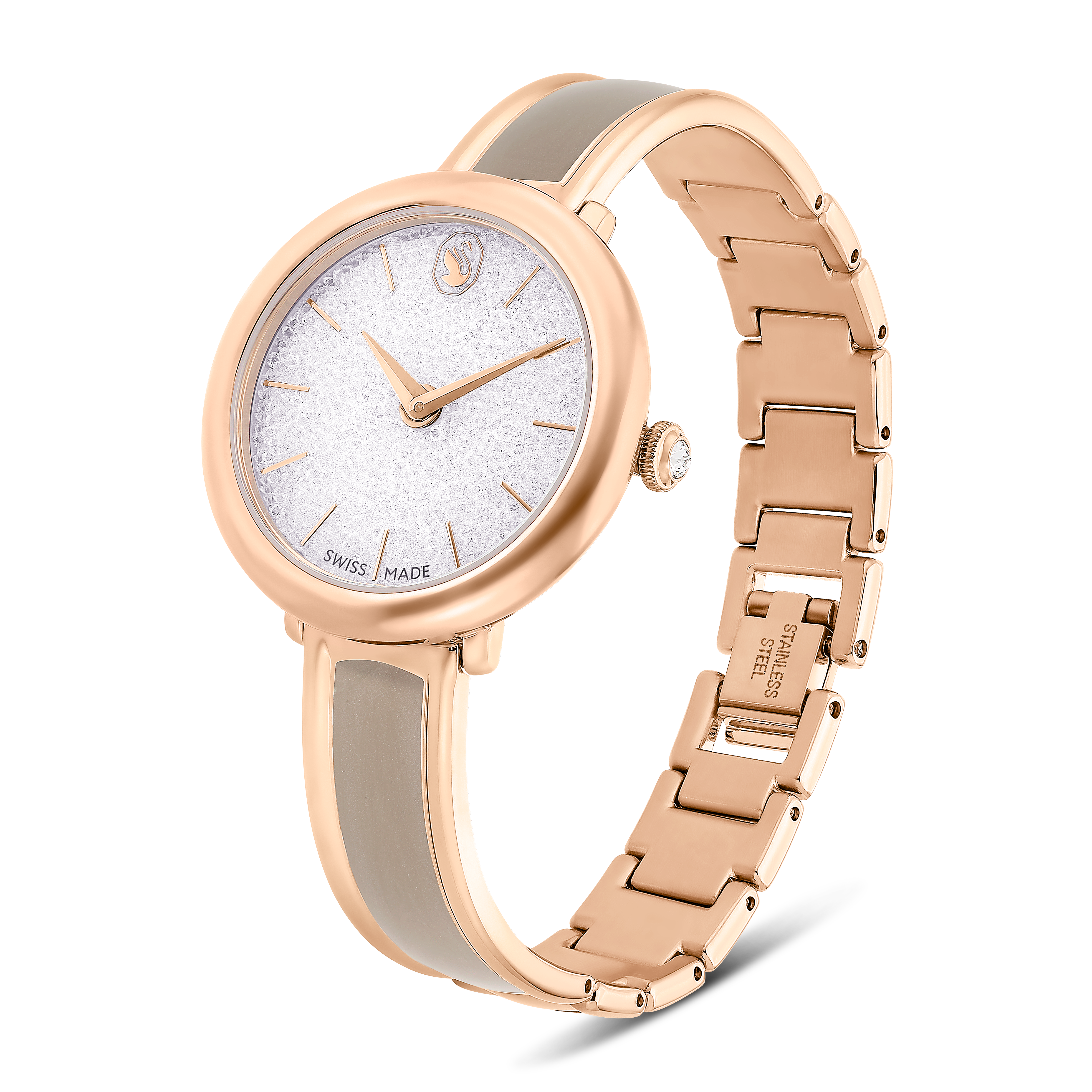 Swarovski Crystalline bangle watch, Swiss Made, Metal bracelet, Beige, Rose gold-tone finish 5709814