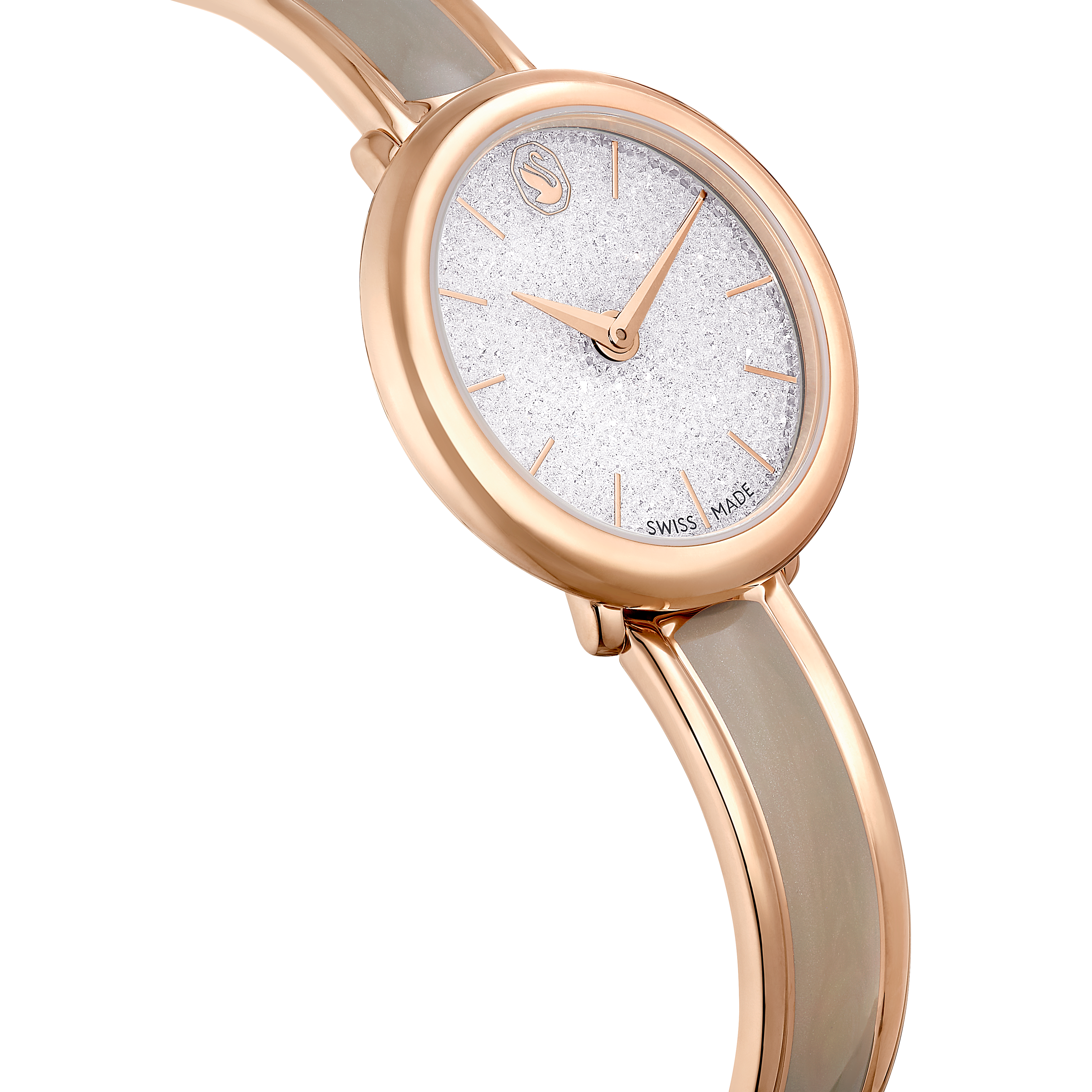 Swarovski Crystalline bangle watch, Swiss Made, Metal bracelet, Beige, Rose gold-tone finish 5709814