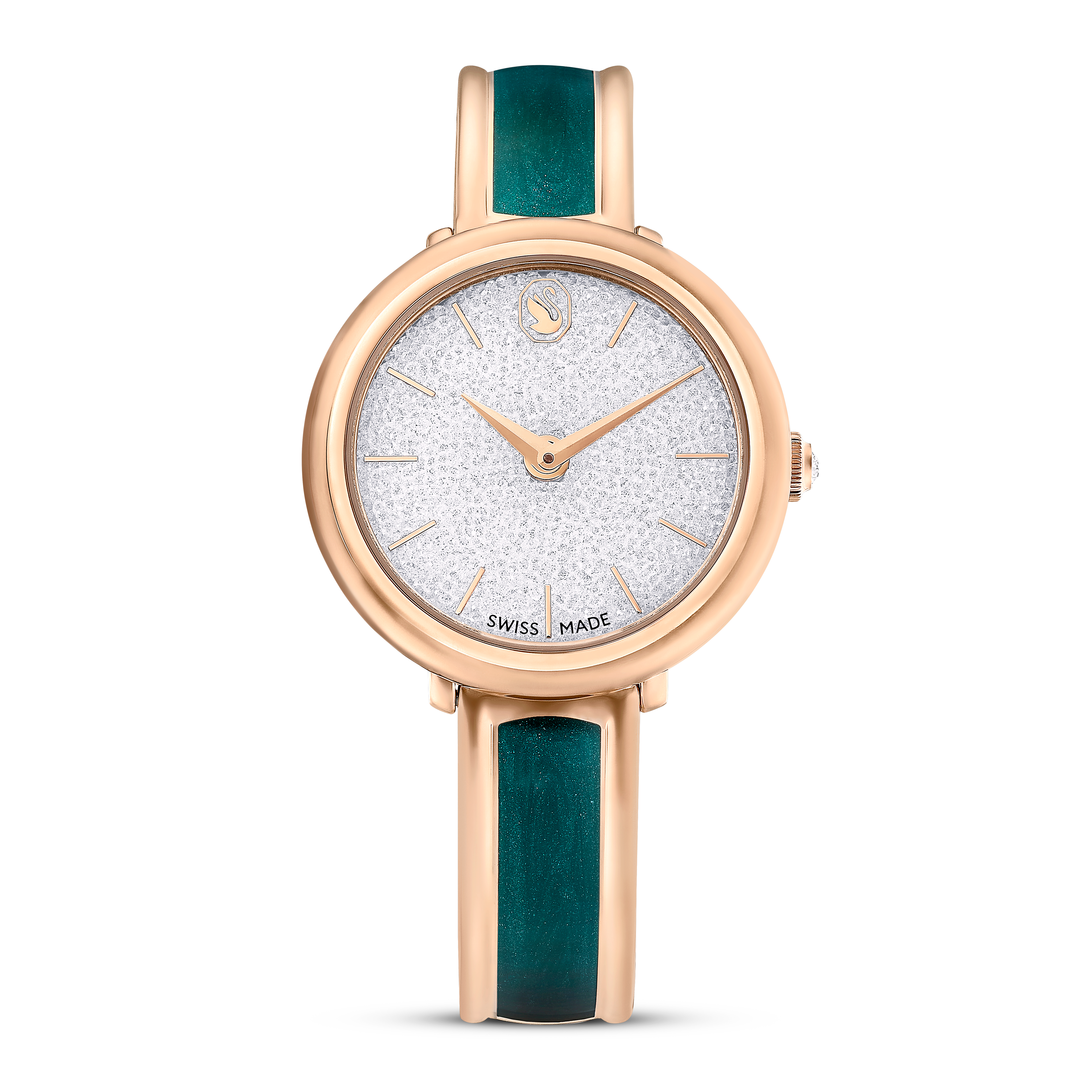 Swarovski Crystalline bangle watch, Swiss Made, Metal bracelet, Green, Rose gold-tone finish 5709816