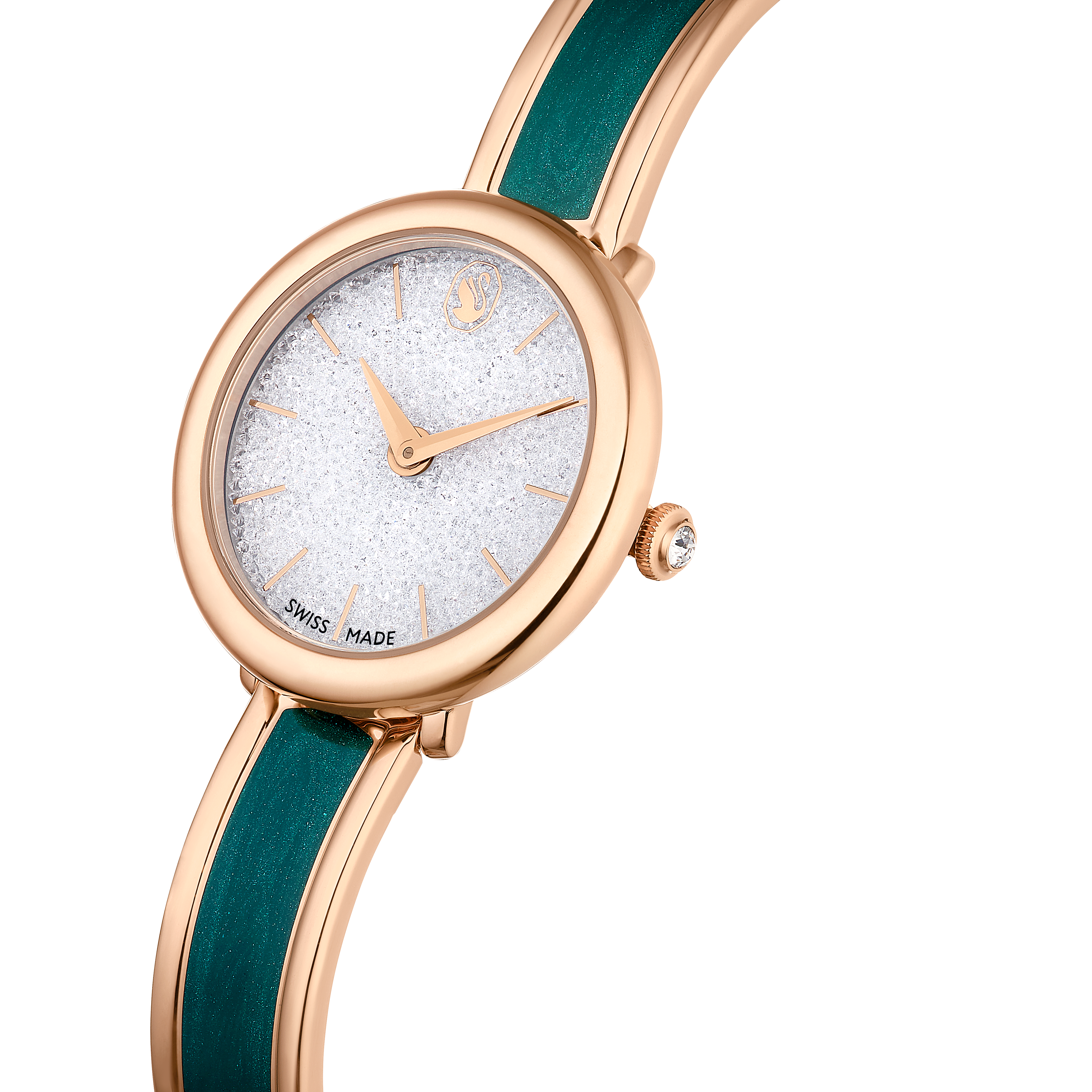 Swarovski Crystalline bangle watch, Swiss Made, Metal bracelet, Green, Rose gold-tone finish 5709816