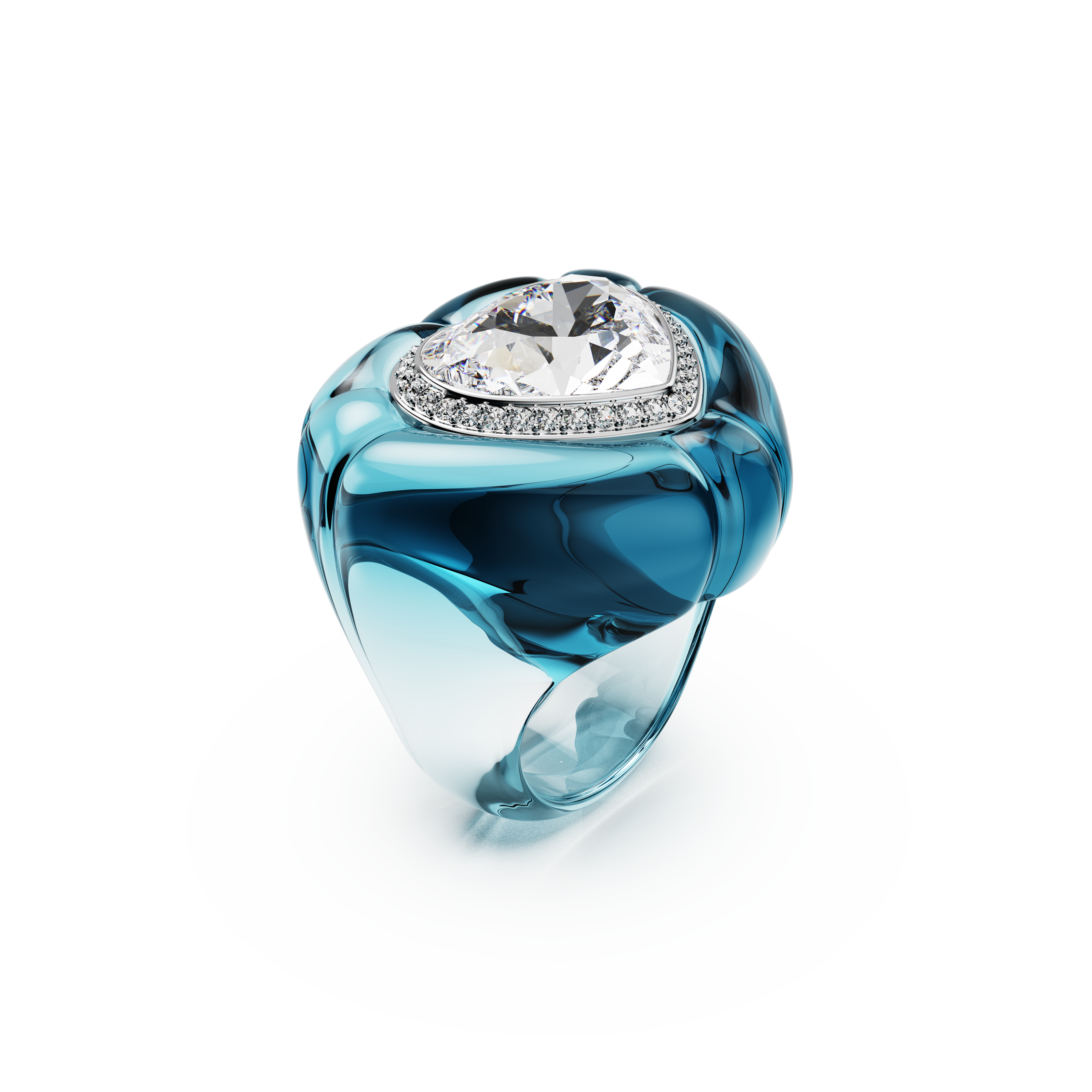 Swarovski Dulcis cocktail ring, Heart cut, Pavé, Heart, Blue 5709965